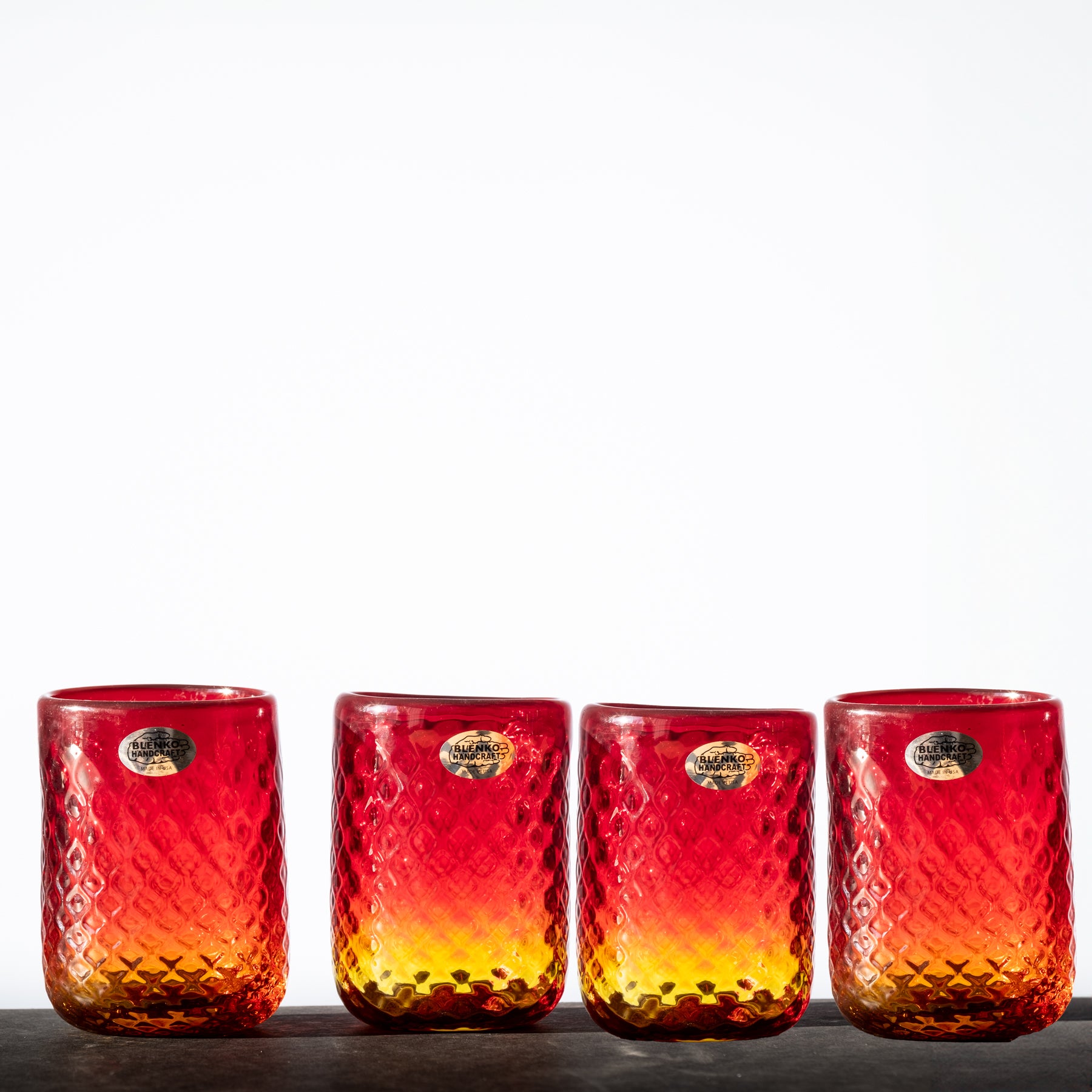2510S Small Diamond Optic Tumbler Set - 4-Piece Tangerine Orange Glasses for Cocktails, Iced Coffee & Beverages | Elegant Drinkware for Home, Parties & Gifts