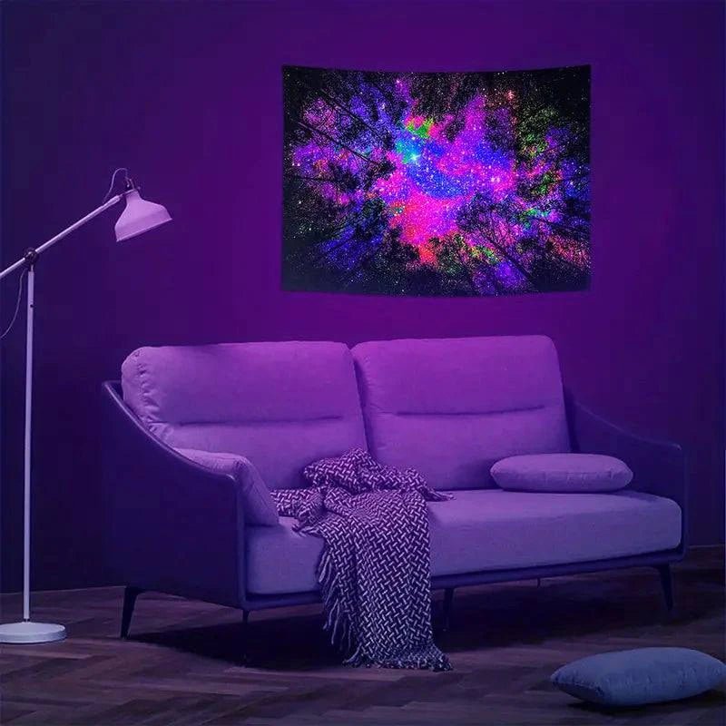 Rainbow Forest Glow in the Dark UV Tapestry - Psychedelic Blacklight Wall Art Decor for Bedroom, Living Room & Party Decorations