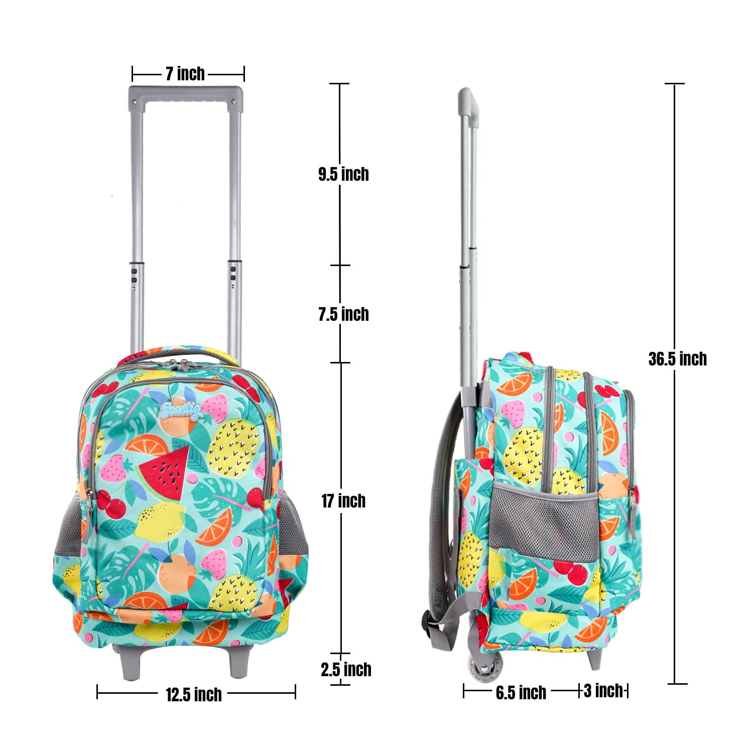Seastig 18 Inch Rolling Backpack for Kids - Double Handle Wheeled Backpack with Detachable Lunch Bag Set | School, Travel & Daily Use Backpack for Boys & Girls