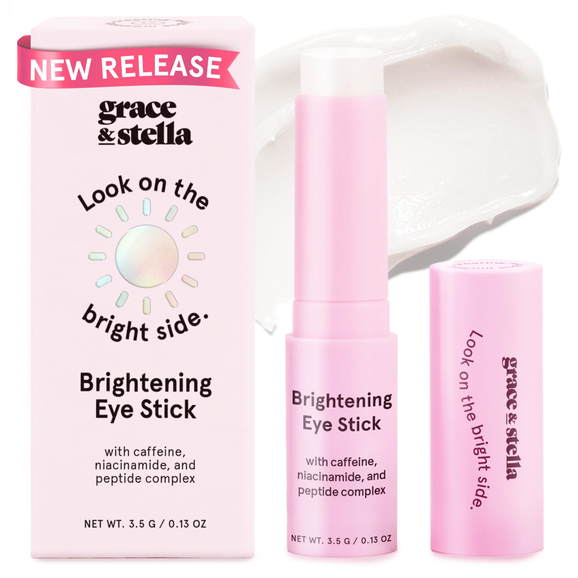 Grace & Stella Under Eye Brightener Balm Stick - Dark Circle & Puffiness Treatment with Caffeine, Niacinamide, Hyaluronic Acid & Peptides - Vegan Eye Cream for Wrinkles & Moisturizing - 0.13oz/3.5g - Perfect for Morning Routine & Travel Skincare