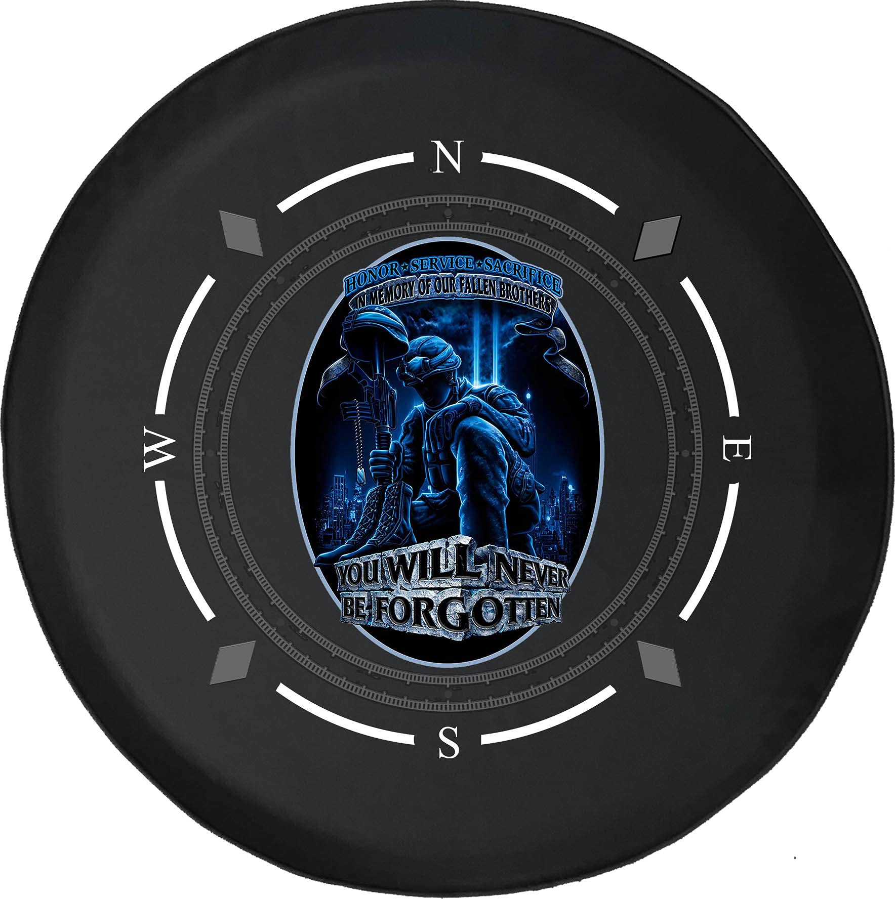 Premium Spare Tire Cover with Compass Design - American Military Fallen Soldier Tribute - Universal Fit for SUV, Trailer, RV & Most Vehicles - Durable Wheel Protection for Outdoor Adventures & Road Trips