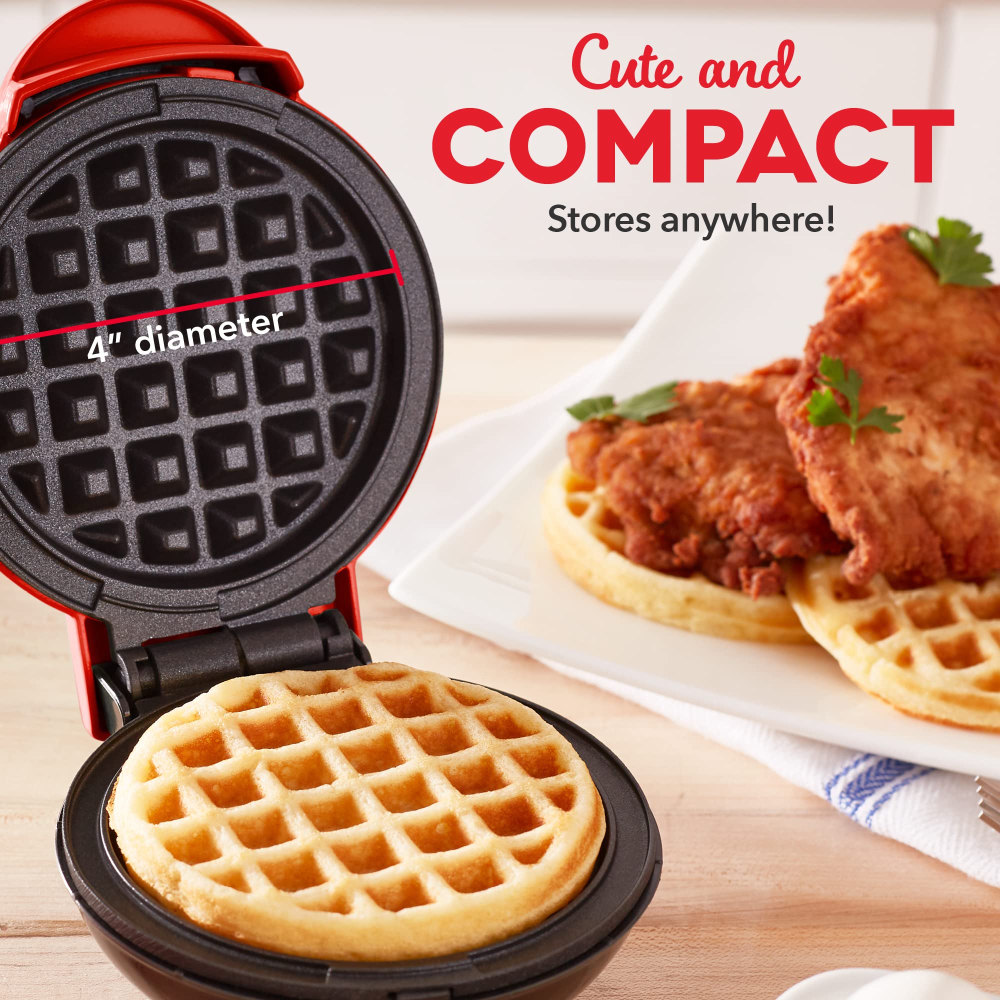 **DASH Mini Waffle Maker (2 Pack) – 4 Inch Non-Stick Waffle Iron for Individual Waffles, Hash Browns & Keto Chaffles – Easy to Clean, Compact & Perfect for Breakfast, Snacks & Keto Diet (Red)**