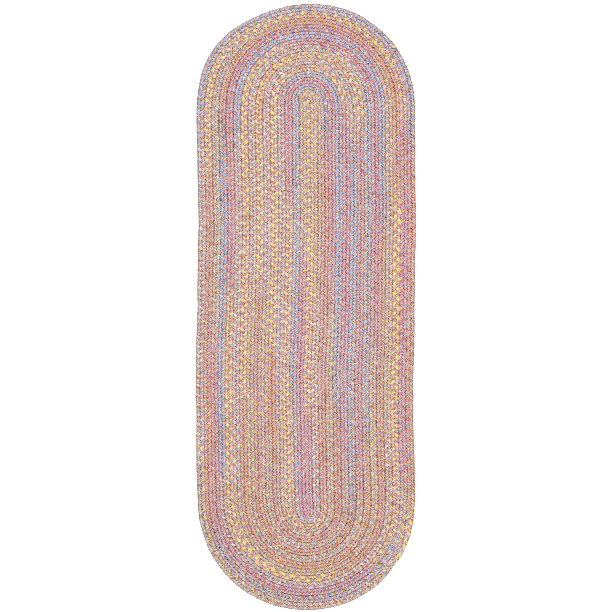 Braided Kids Area Rug - Washable Oval Rug for Nursery, Playroom & Classroom Decor - USA Made - 2' x 6' Pink Multi Hipster Design - Perfect for Toddler Play Areas & Learning Spaces