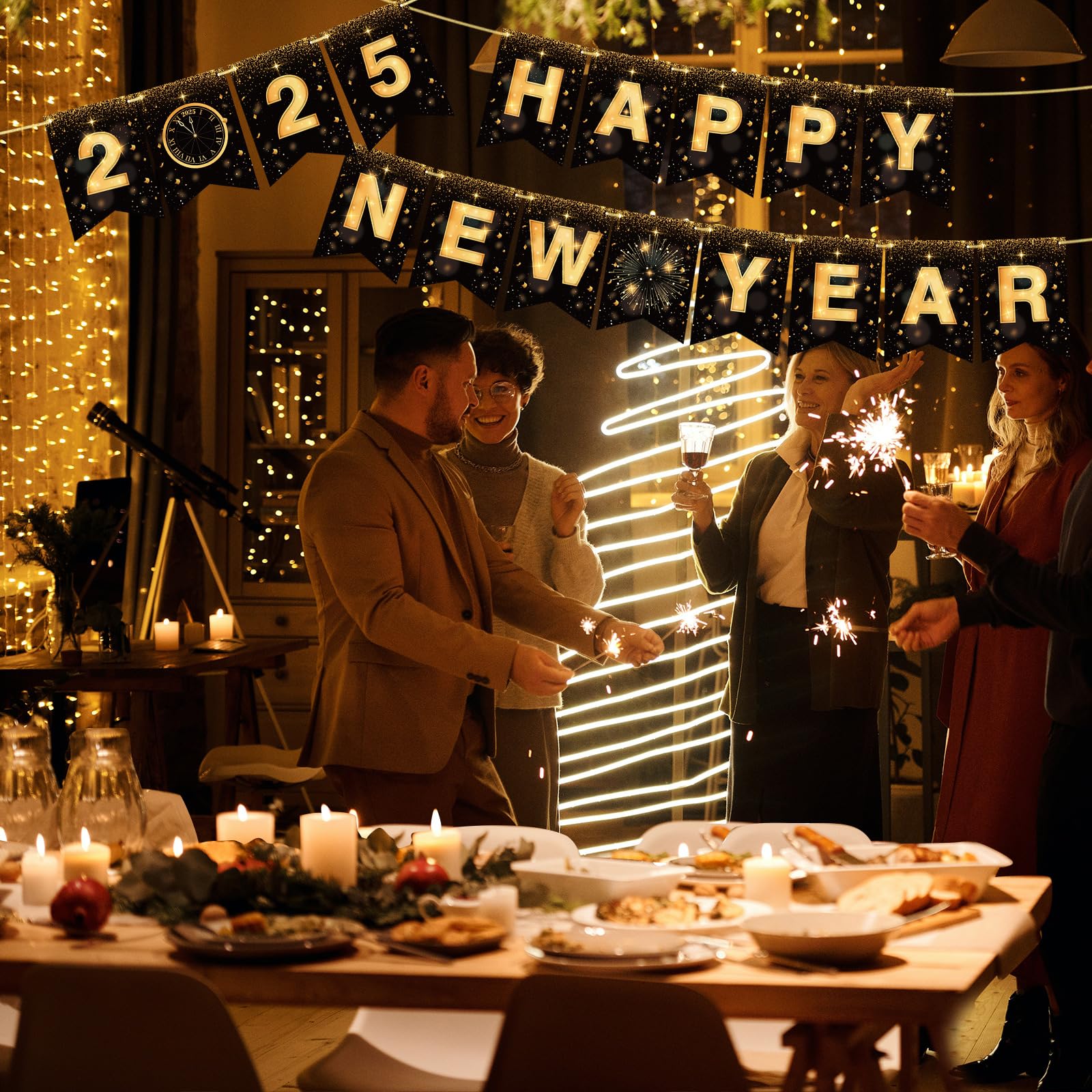 2025 Happy New Year Banner - No DIY New Year's Eve Party Decorations, Backdrop & Sign for Home, Office & Party Decor | Celebrate New Year 2025 in Style