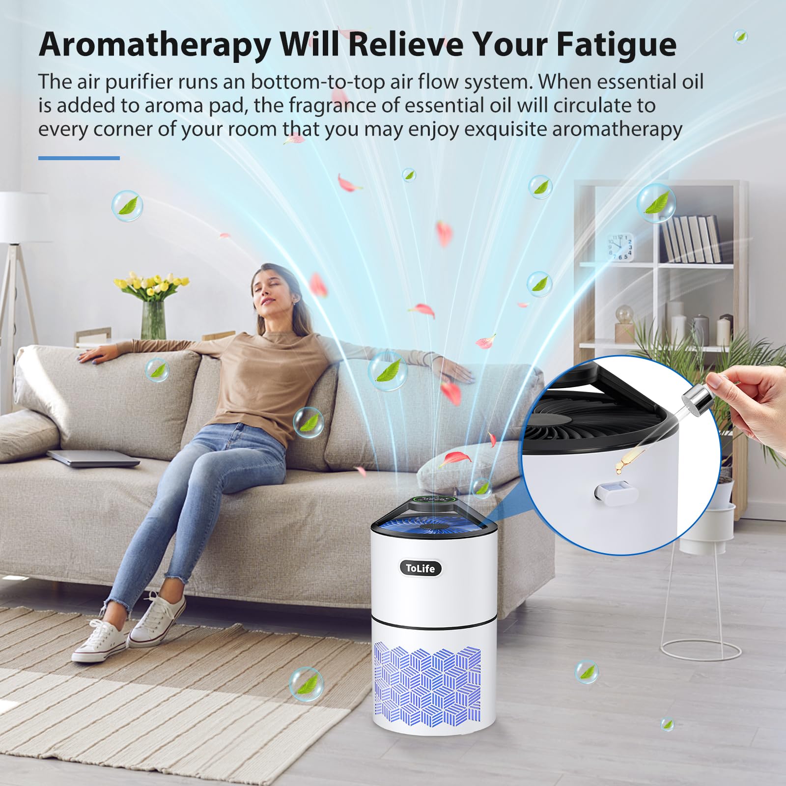 Tolife HEPA Air Purifier for Large Rooms up to 1291 Sq Ft - Smart Air Quality Sensor, Auto Mode & Timer - Removes Smoke, Pet Dander, Dust & Allergens - Perfect for Bedroom, Living Room & Office Use