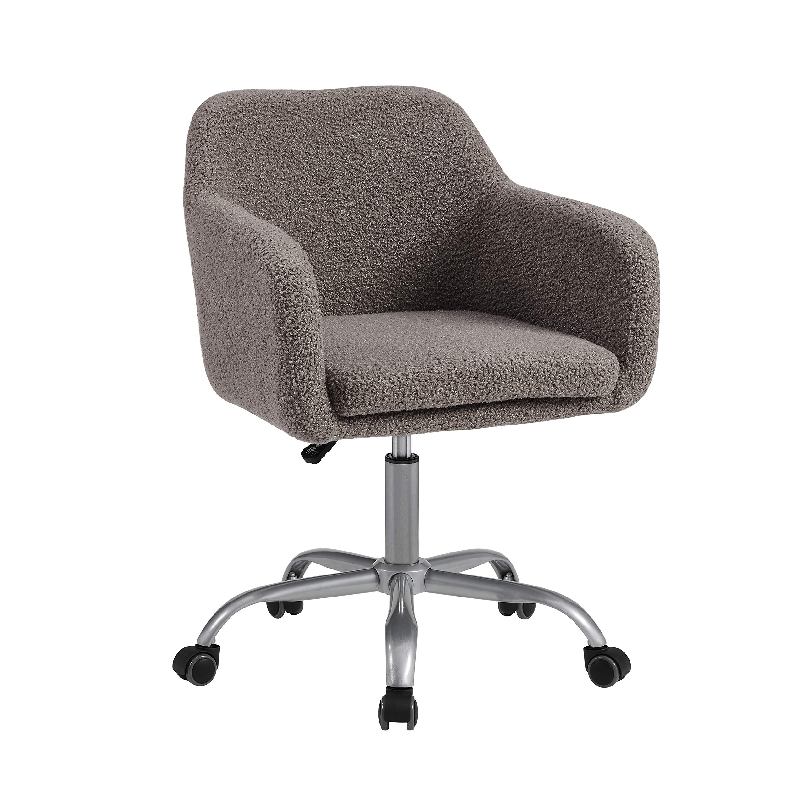 Linon Grey Upholstered Adjustable Brooklyn Office Chair - Ergonomic Desk Chair with Lumbar Support for Home & Office Workspace, Gaming, and Study