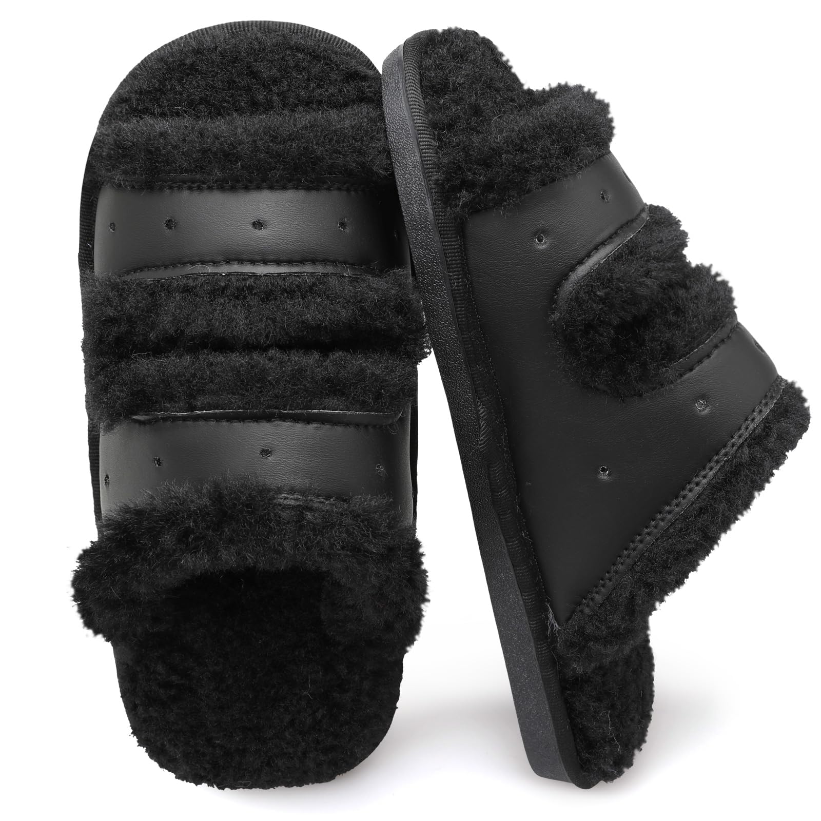 Women's Fuzzy Open-Toe Slippers - Soft Indoor/Outdoor House Shoes for Comfort & Warmth - Perfect for Lounging, Relaxing at Home, or Quick Outdoor Errands
