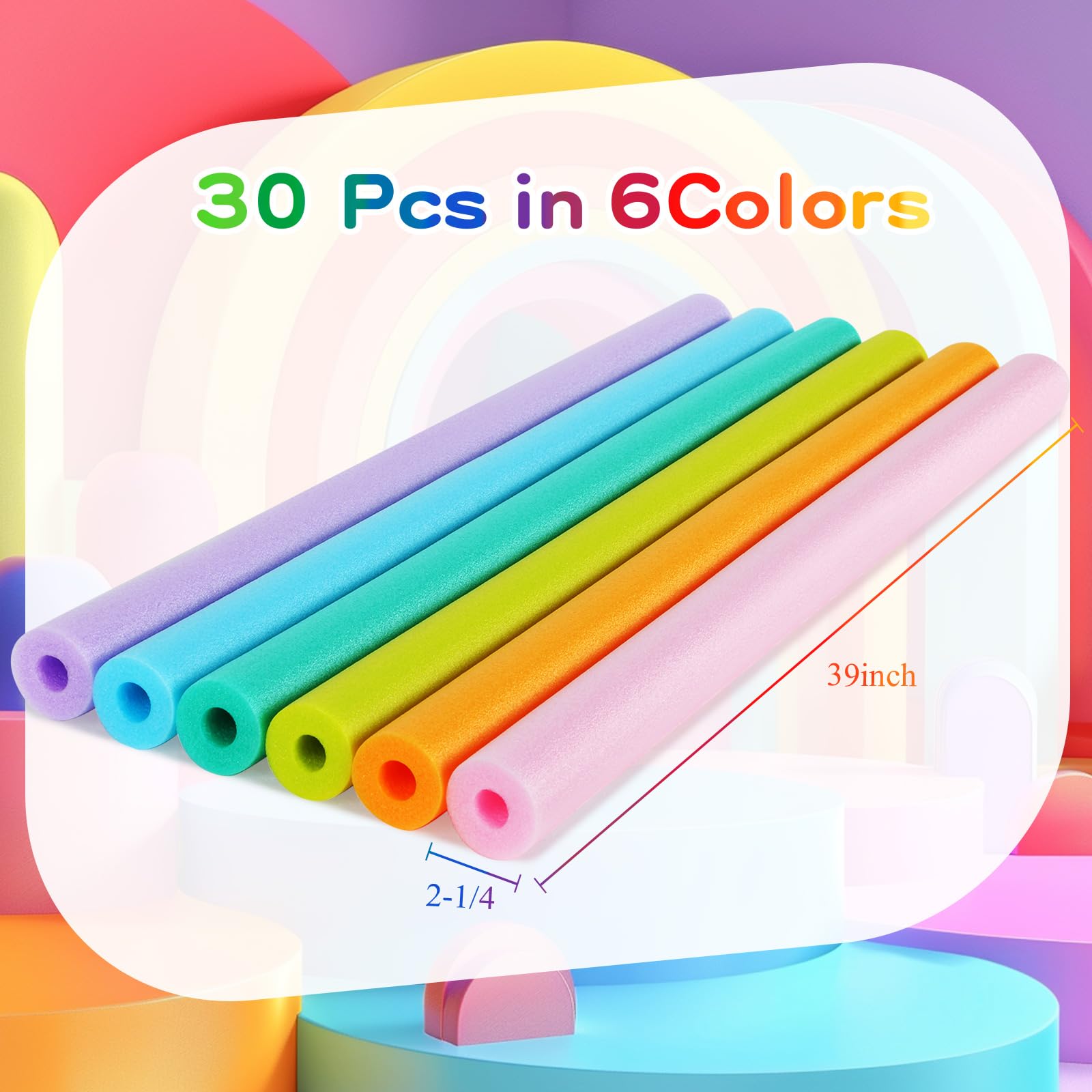 30 Pack Bulk Pool Noodles - 39 Inch Extra Long Foam Swim Noodles for DIY Decorations, Floating Crafts & Water Activities | Perfect for Pool Parties, Summer Fun & Kids Swimming Aids