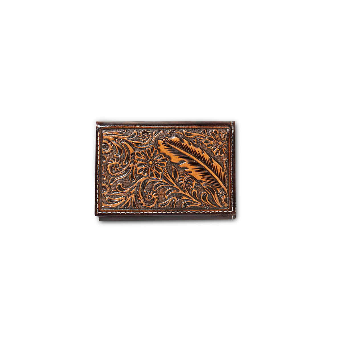 Ariat Men's Genuine Leather Trifold Wallet with Embossed Feather Design - Perfect for Everyday Use, Travel, and Gifts