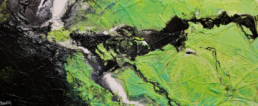 240cm x 100cm Mint Green & Black Abstract Textured Canvas Wall Art - Modern Home Decor for Living Room, Bedroom or Office
