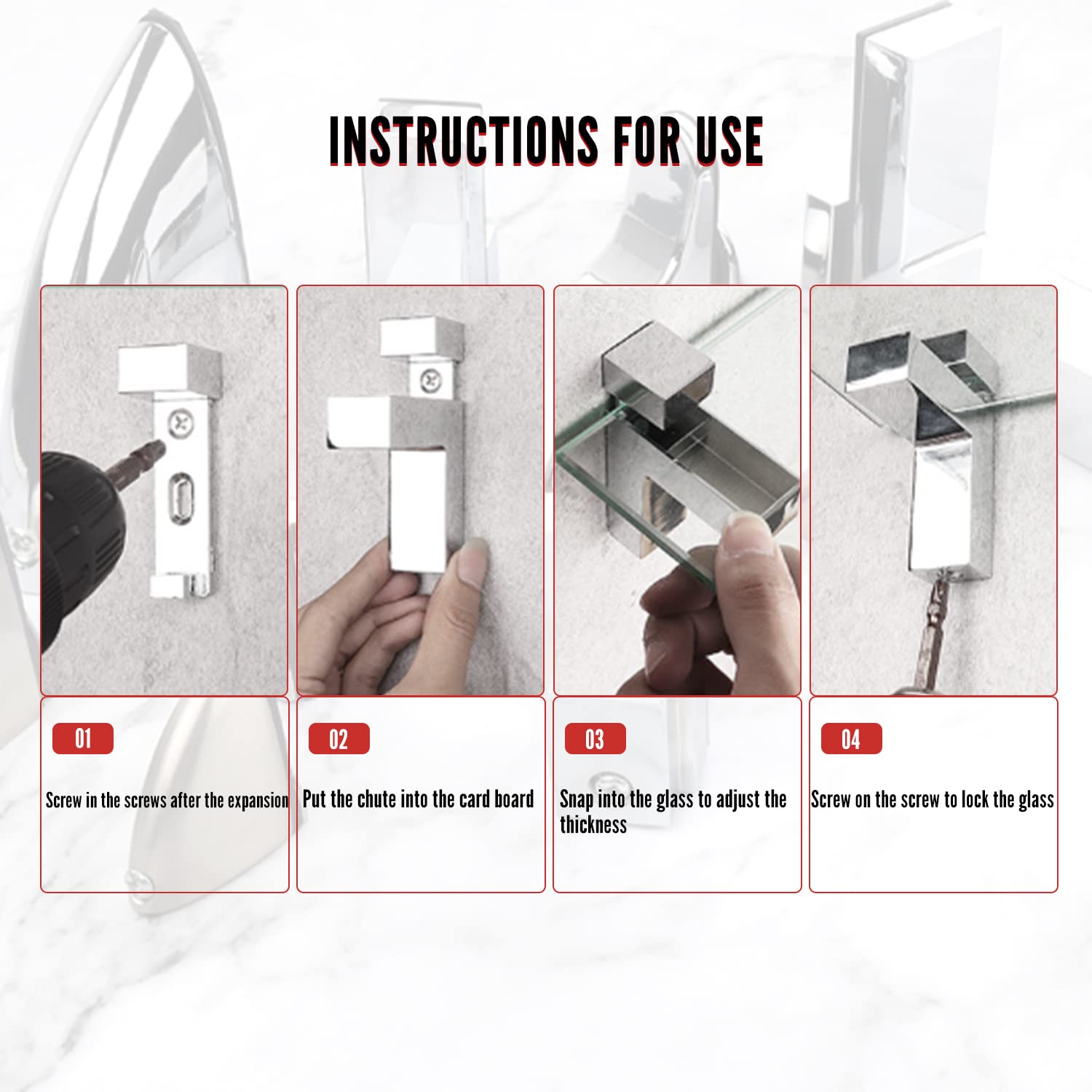 MroMax 2Pcs Adjustable Zinc Alloy Shelf Brackets for Wood/Glass - 3-15mm Thick, Eagle Beak Design, Glossy Finish, Wall Mounted Clamp Supports - Perfect for Kitchen, Bathroom, Office & Floating Shelves Installation