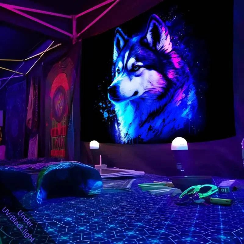 Wolf Totem Official Glow in the Dark Tapestry - UV Reactive Wall Art Decor for Bedroom, Living Room & Dorm Room