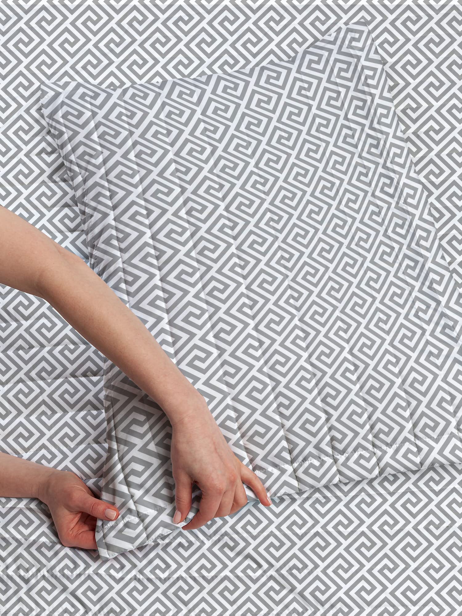Ambesonne Geometric Microfiber Bedspread Set - Queen Size Monochrome Abstract Pattern Bedding with Pillow Shams & Comforter in Pale Grey White | Soft Luxury Bedroom Decor for Modern Home