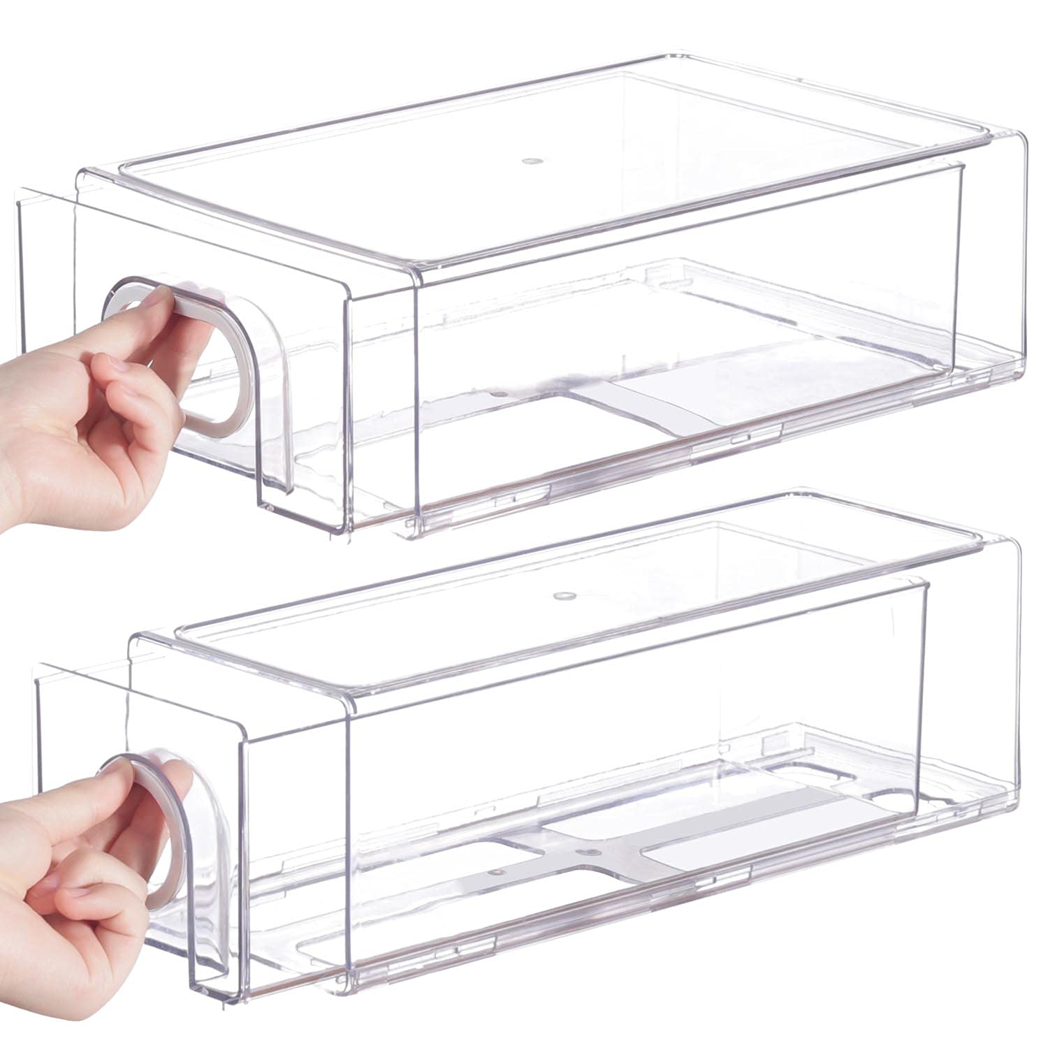 6-Piece Stackable Refrigerator Organizer Set with 3 Drawers & 3 Bins - Heavy Duty Fridge Storage Bins with White Handles for Easy Pull-Out Access - Perfect for Kitchen Organization, Grocery Storage & Meal Prep