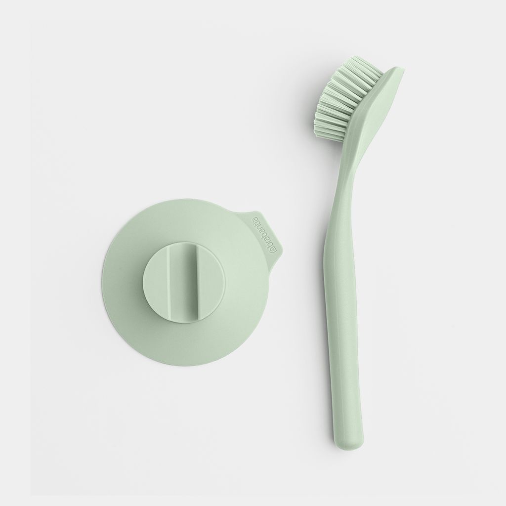 Eco-Friendly Dish Brush with Suction Cup Holder - Jade Color | Durable Kitchen Cleaning Tool for Sinks, Countertops & Dishes | Perfect for Home, RV & Camping Use