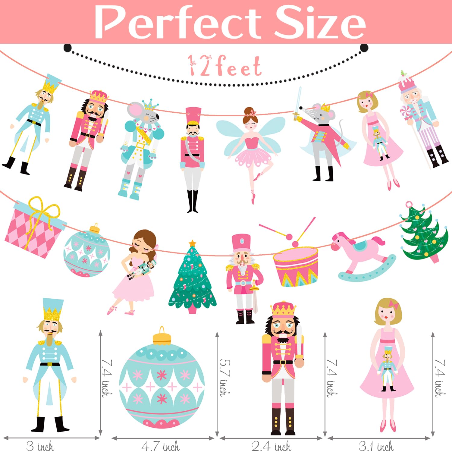 Christmas Nutcracker Party Decorations - Pink & Blue Ballet-Themed Nutcracker Banners (2Pcs) | Xmas Tree & Mouse King Cutouts for Winter Parties, Holiday Home Decor & Christmas Festivities