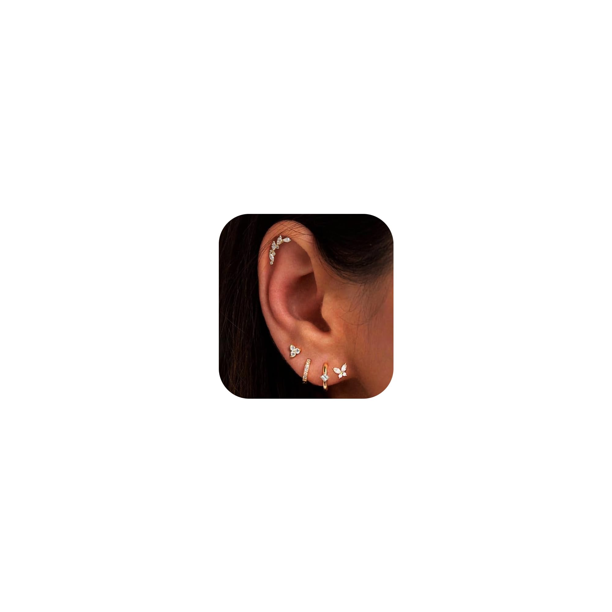Hypoallergenic 14K Gold Plated Cartilage Stud Earrings for Women - Trendy Dainty Earring Stack Set with Small Huggie Hoops | Perfect for Multiple Piercing Styles & Everyday Wear