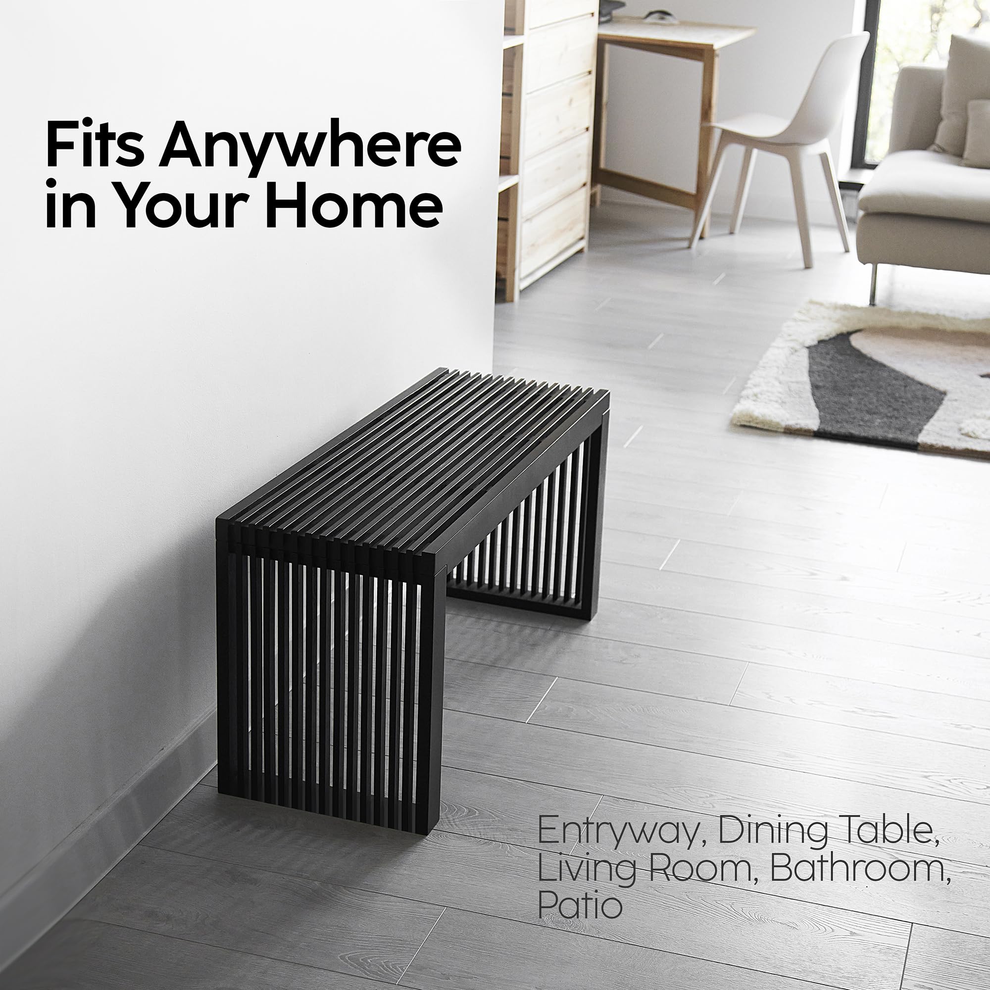 Modern Bamboo Wood Storage Bench - Entryway Bench, Dining Bench, Bedside Bench for Living Room, Bedroom, Bathroom & Kitchen | Space-Saving Multi-Purpose Indoor Bench for Small Spaces & Home Organization