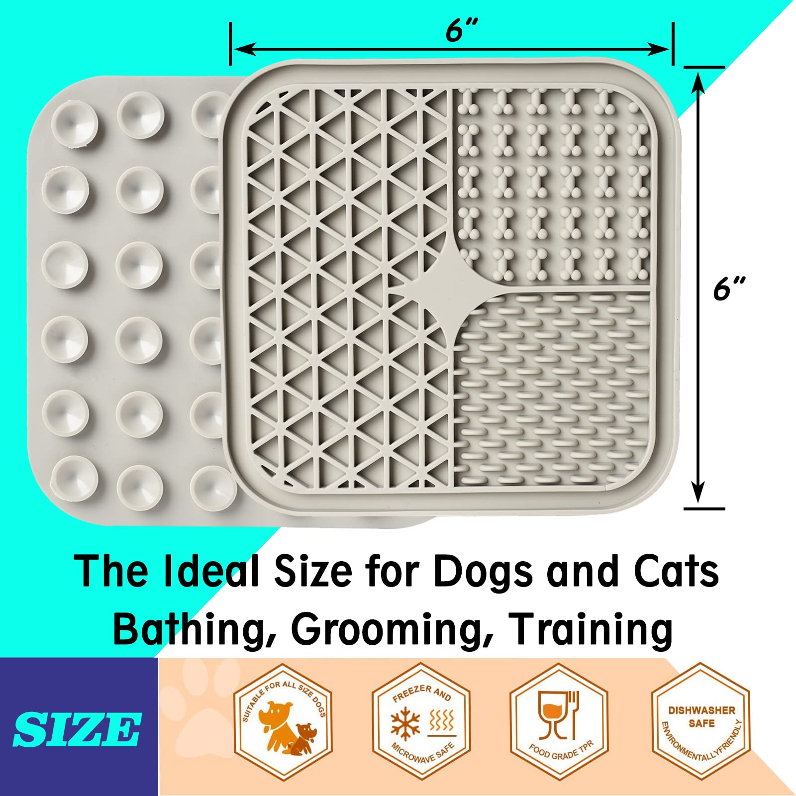 **Slow Feeder Lick Mat for Dogs & Cats - Peanut Butter Licking Pad with Suction Cups for Anxiety Relief, Grooming, Bathing & Training - Non-Slip Dog Treat Dispenser (Grey) | Perfect for Stress Relief & Mealtime Enrichment**