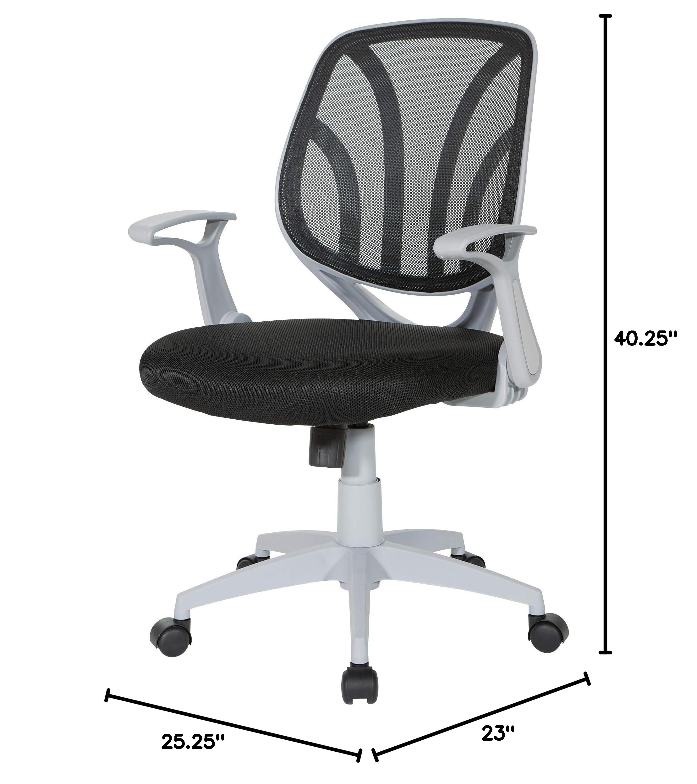 Office Star Screen Back Office Task Chair with Built-in Lumbar Support & Flip Arms - Ergonomic Black Mesh Chair with Grey Frame for Home Office, Workstation & Conference Rooms