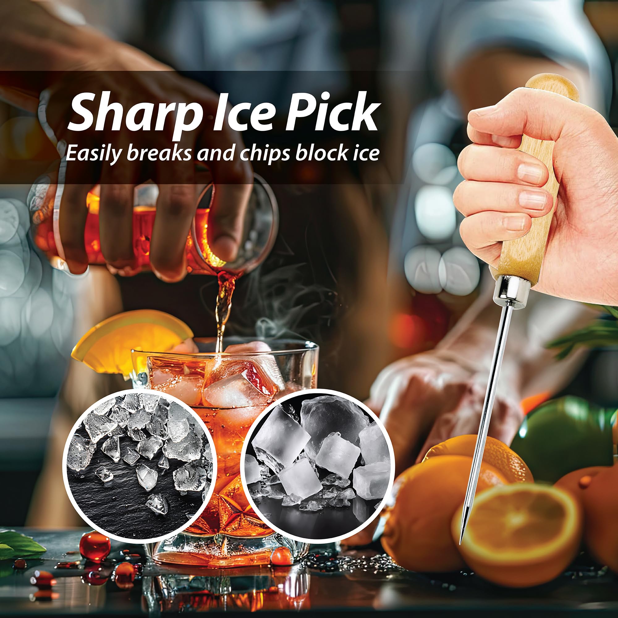 HIC Stainless Steel Ice Pick with Protective Cover - Perfect for Kitchen, Bartending, and Camping Use