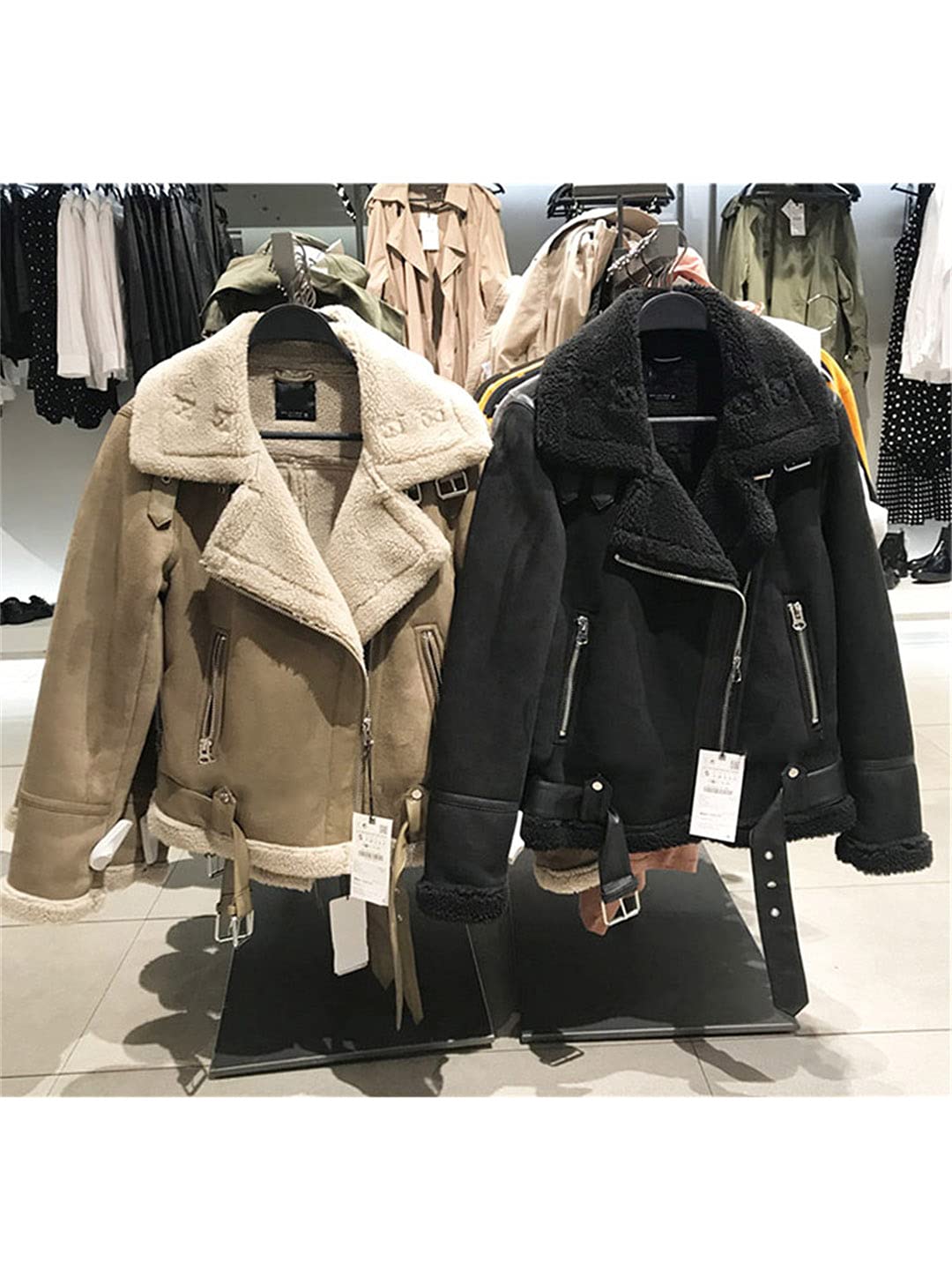 Women's Faux Suede Leather Jacket - Winter Warm Thick Loose Motorcycle Coat with Faux Lamb Wool Lining | Stylish Outerwear for Casual, Biker & Cold Weather Fashion
