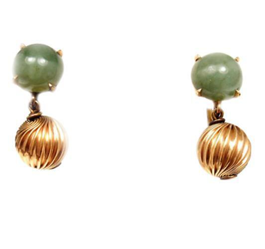Vintage 14k Yellow Gold Green Jade Screw Back Earrings - Elegant Estate Jewelry for Women, Perfect for Weddings, Parties & Special Occasions