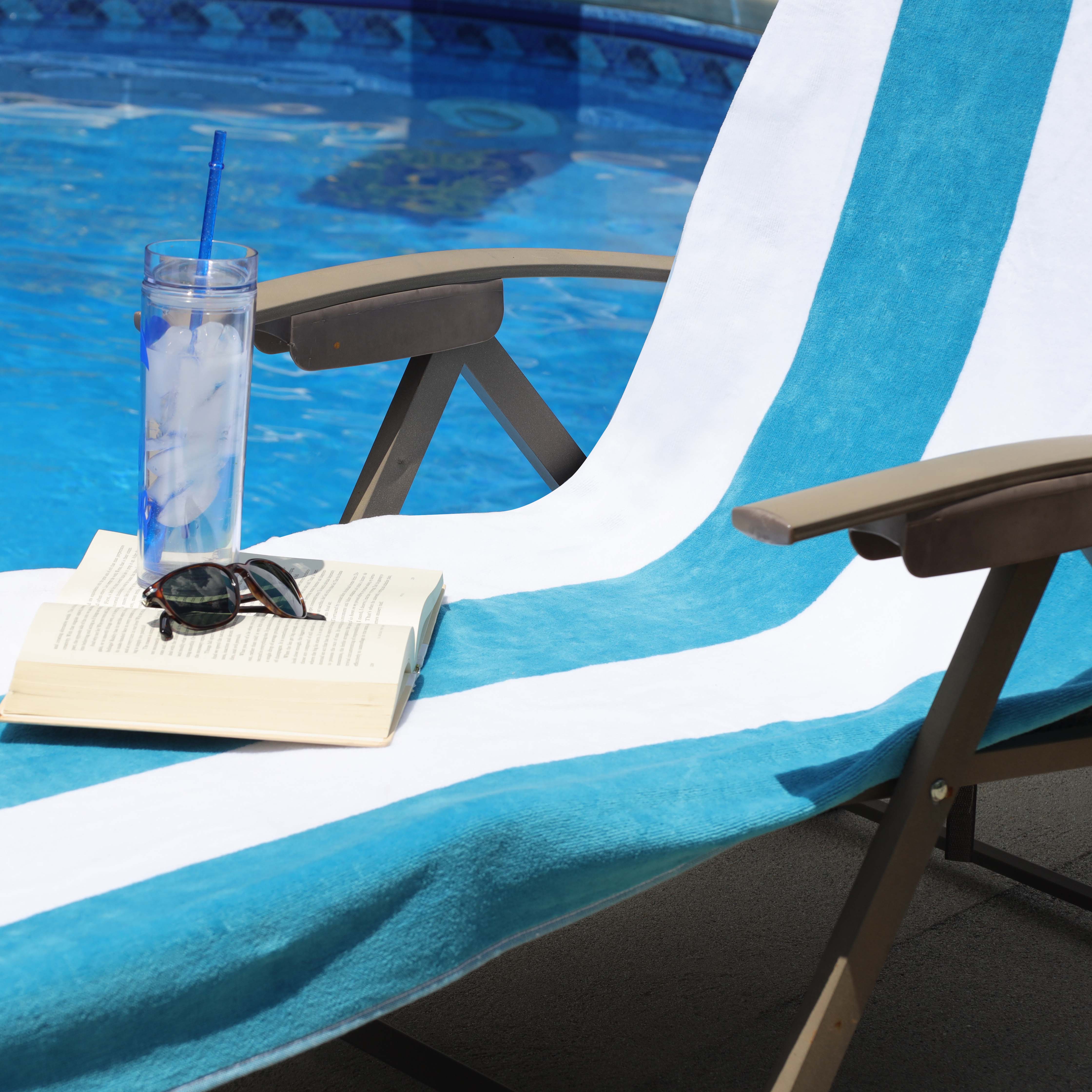 Premium Cotton Cabana Stripe Chaise Lounge Chair Cover - Standard Size, UV Resistant & Waterproof - Perfect for Poolside, Patio, and Outdoor Furniture Protection