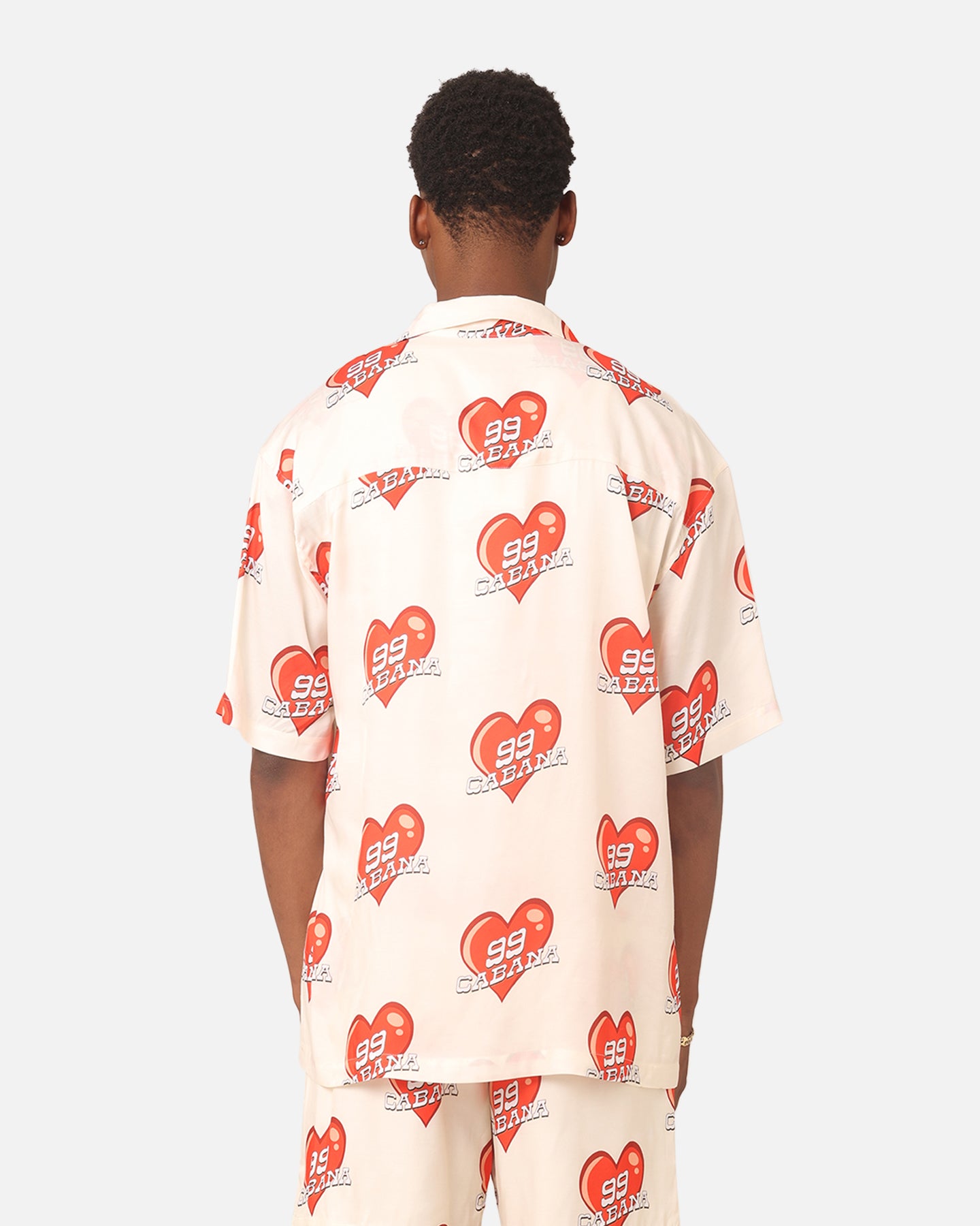 99 Cabana Roaming Hearts Short Sleeve Button Up Shirt for Women - Off White & Red Floral Print Vacation Shirt, Perfect for Beach Outings, Summer Parties and Tropical Getaways