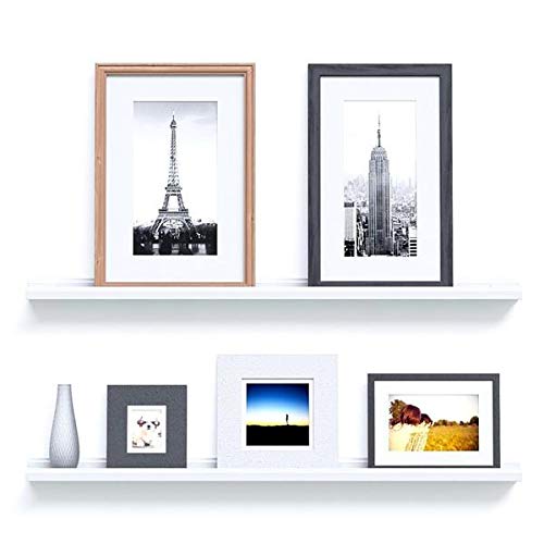 46-Inch Floating Picture Ledge Shelf - Modern Wall Mount Display Shelf for Photos & Artwork - White Denver Design - Perfect for Living Room, Bedroom & Office Decor