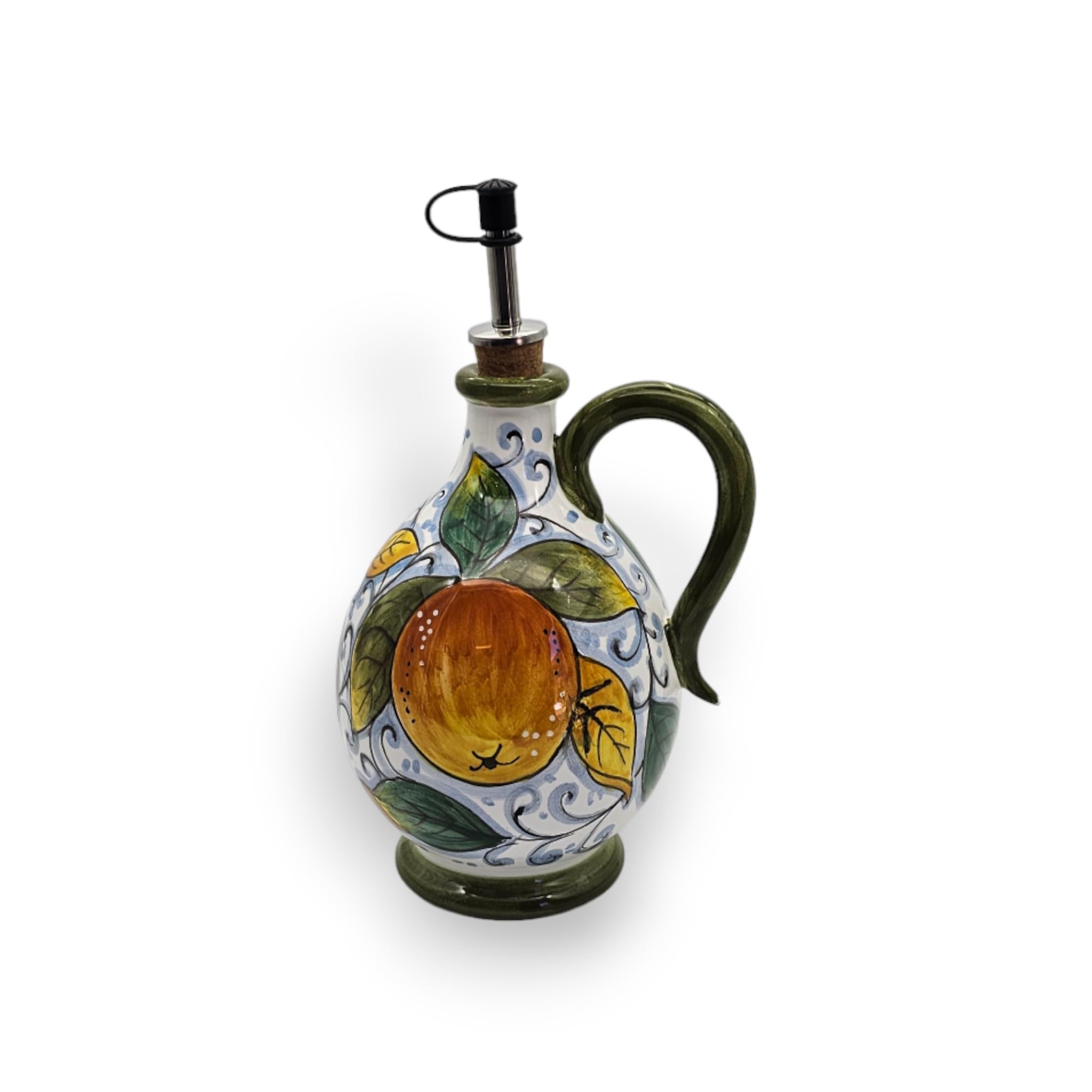 Italian Ceramic Olive Oil Dispenser Bottle XL Size 14oz - Hand Painted Tuscan Fruit Design Oil Cruet - Authentic Italian Pottery from Tuscany - Perfect for Kitchen, Dining Table & Gourmet Cooking Gifts