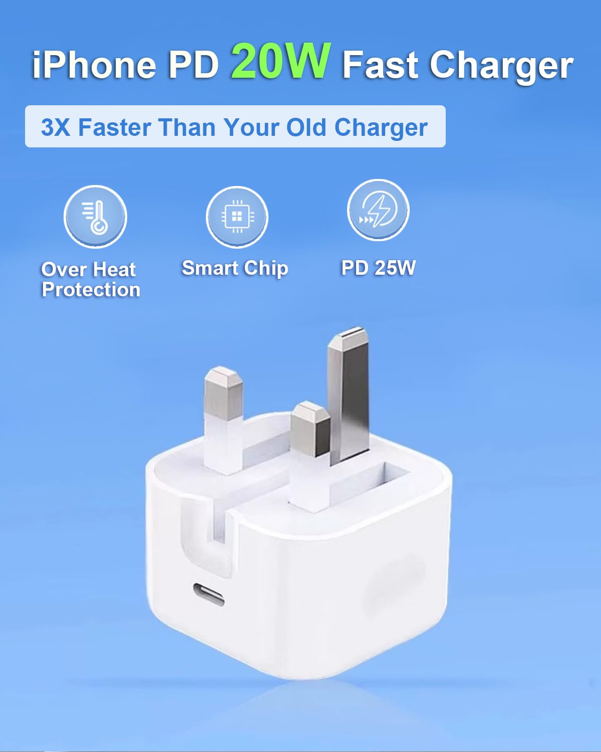 USB C Fast Charger Plug for iPhone 15/15 Plus/15 Pro Max, iPhone 14/13/12 Series, iPad Air/Mini, AirPods Pro - 20W PD Charging Adapter (Cable Not Included) - Perfect for Home, Office & Travel Charging
