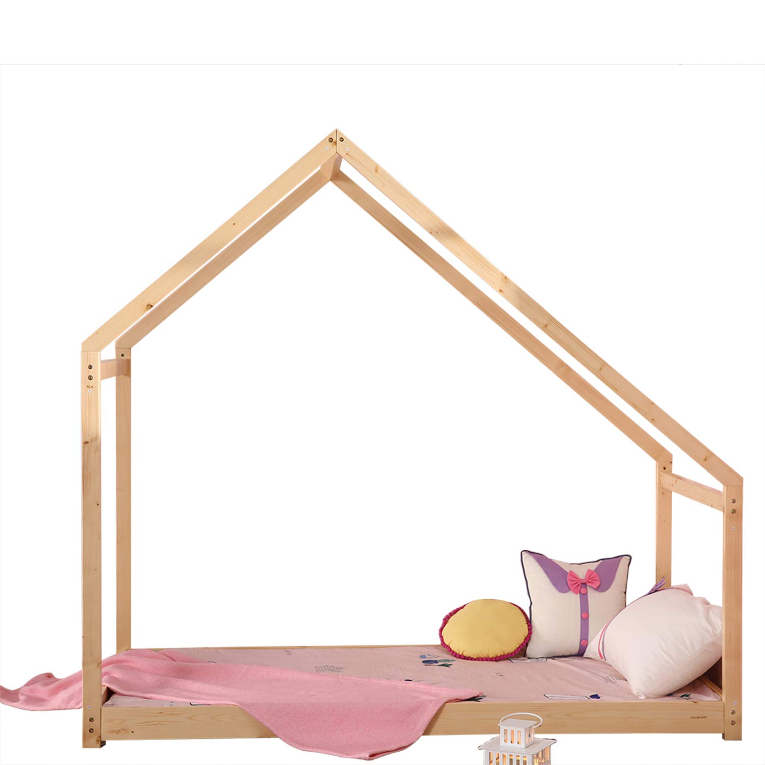Premium Wood Toddler Floor Bed Frame - Safe & Sturdy Silverylake House Design for Kids' Room, Nursery, or Playroom