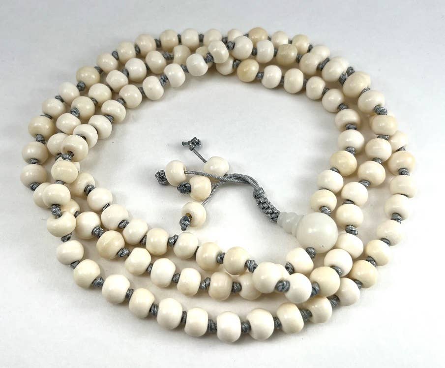 Authentic Tibetan Knotted Yak Bone 108 Bead Mala Prayer Necklace - 6x8mm Buddhist Meditation Beads for Yoga, Mindfulness & Spiritual Practice