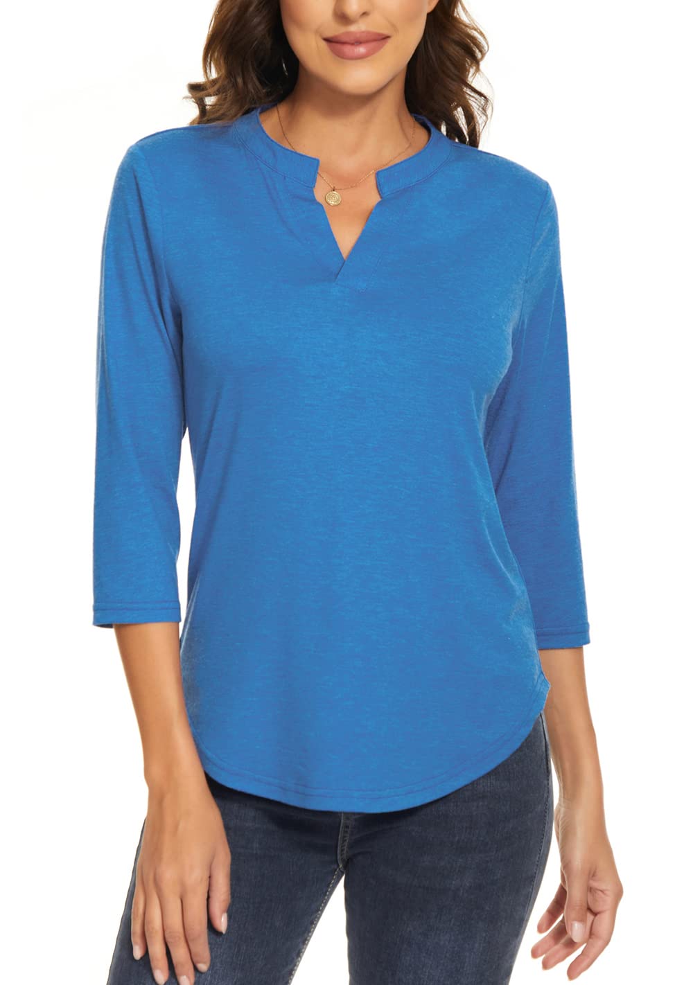 Women's 3/4 Sleeve V-Neck Collared Work Blouse Tops - Professional Office Shirts for Business Casual & Formal Wear