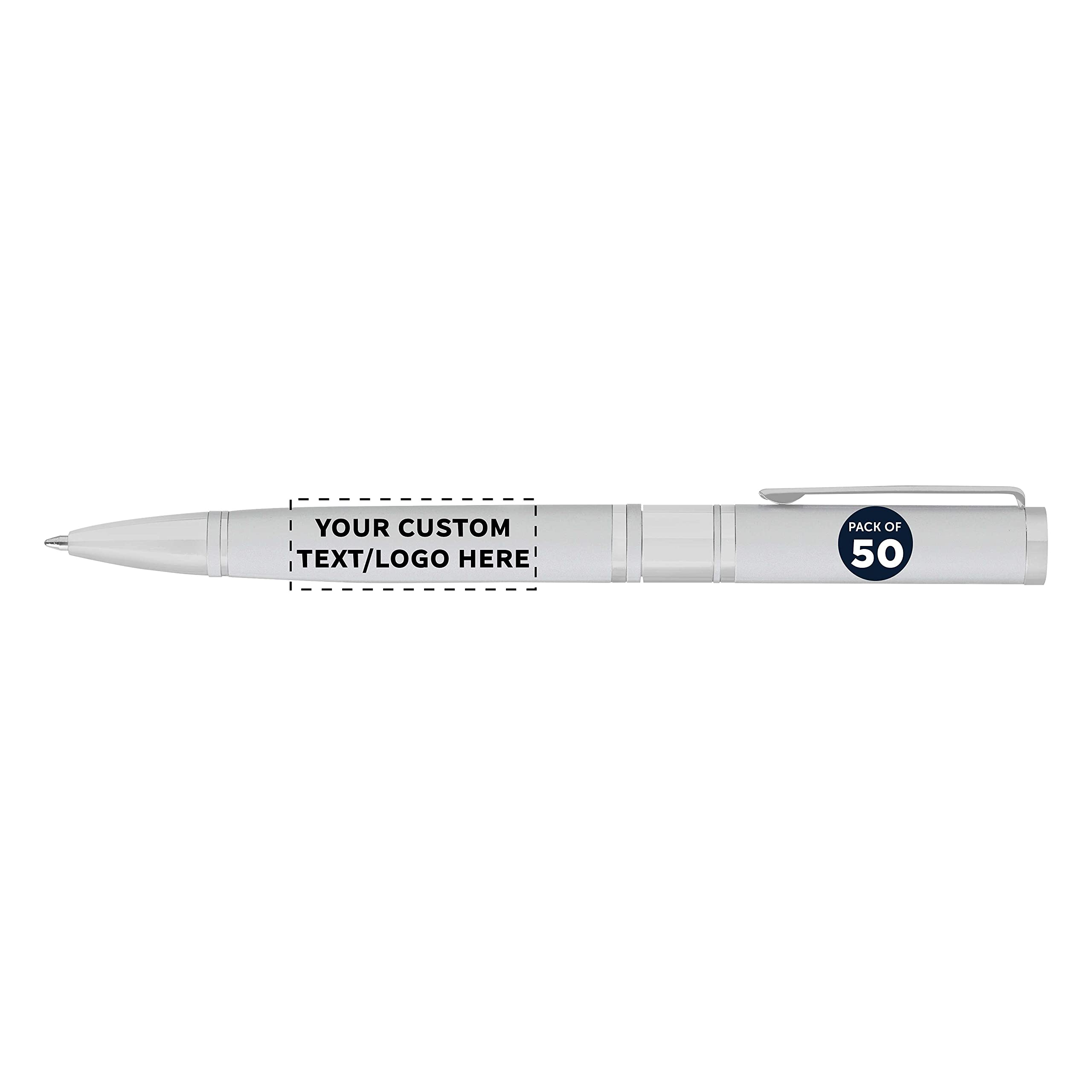50 Pack Customizable Diplomat Metal Ballpoint Pens with Engraved Text/Logo - Elegant Twist Action Black Ink Silver Pens for Office, Business Gifts & Corporate Events