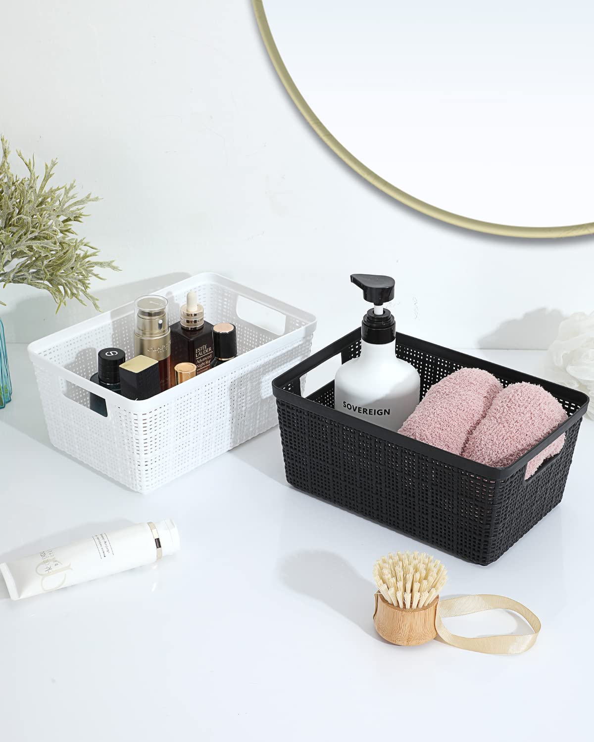 6-Pack Plastic Storage Bins - Woven Organizer Baskets for Pantry, Office & Playroom