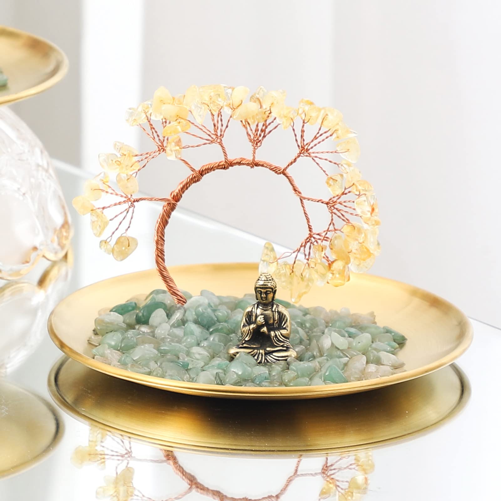 Citrine Crystal Money Tree with Buddha Statue for Wealth & Luck | Feng Shui Home Decor for Living Room, Bedroom, Office | Meditation & Yoga Accessory | Shelf, Bookshelf & TV Stand Decoration