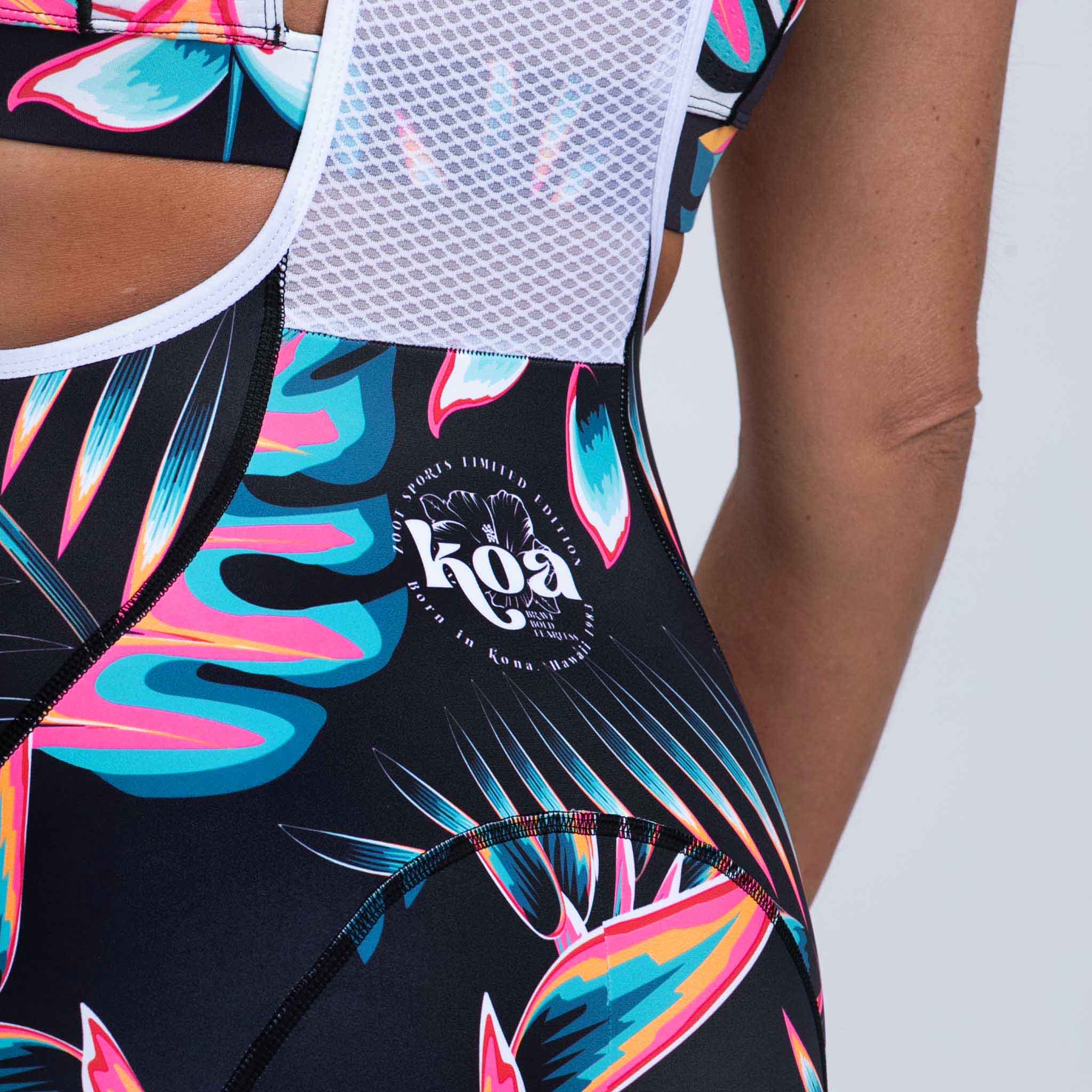 Women's Cycling Bib Shorts - Koa Tropical Print - High Performance Bike Shorts for Women - Perfect for Road Biking, Mountain Biking & Indoor Cycling Workouts