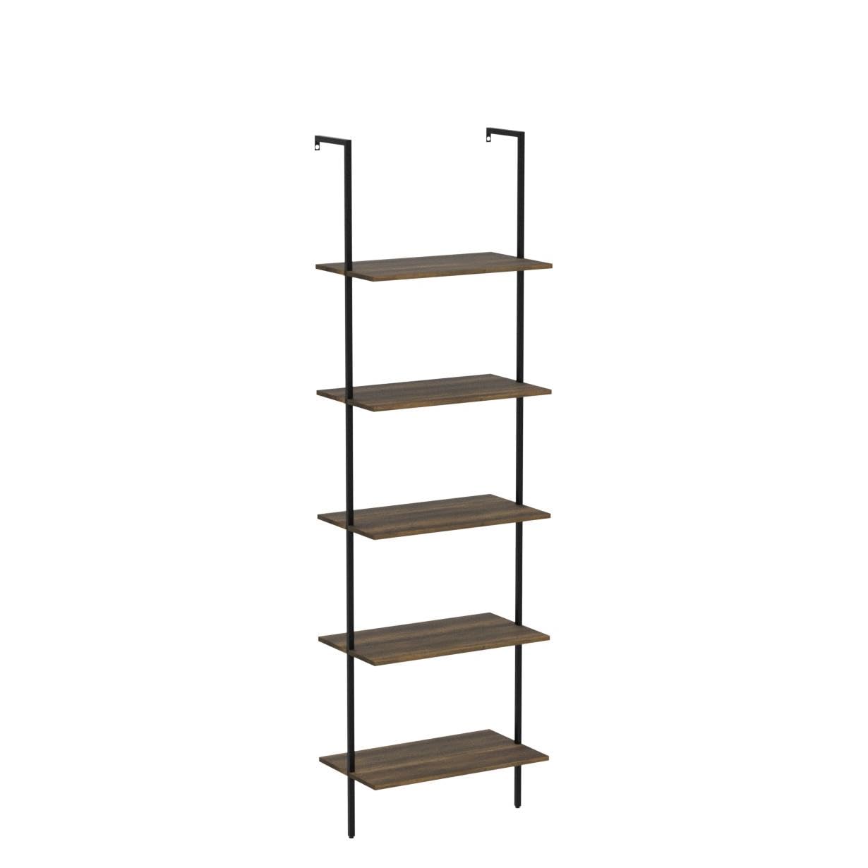 5-Tier Ladder Shelf Set of 2 - Modern Tall Bookshelf for Home & Office - Open Wall Mount Storage Bookcase - Industrial Style Standing Leaning Shelves - Perfect for Living Room, Bedroom & Office Organization (Brown)