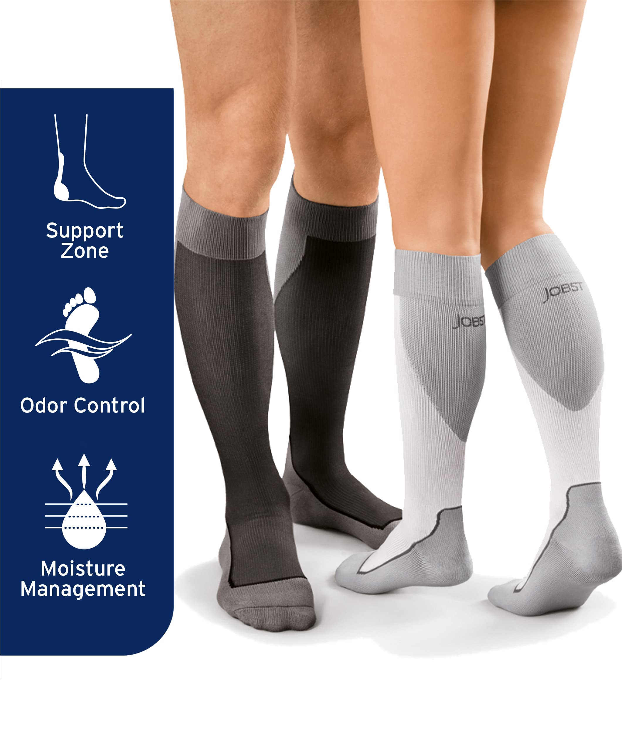 JOBST Sport Compression Socks 20-30 mmHg Knee High X-Large Black Grey - Athletic Support for Running, Travel & Recovery