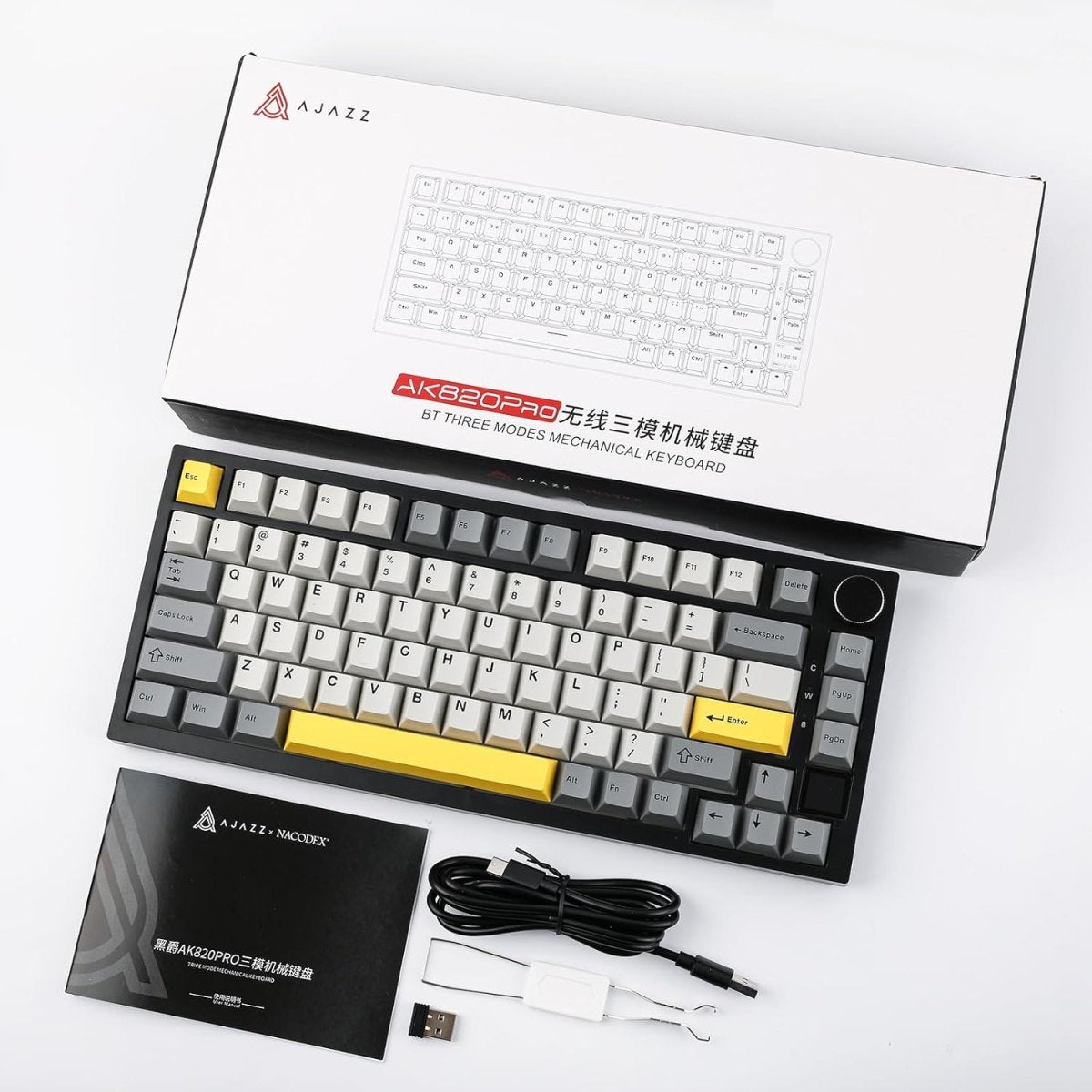 Ajazz AK820Pro Gray Mechanical Gaming Keyboard - RGB Backlit, Wired & Wireless, Hot-Swappable (Includes Gift Switches) for PC, Mac, Laptop - Perfect for Gaming, Typing & Office Work
