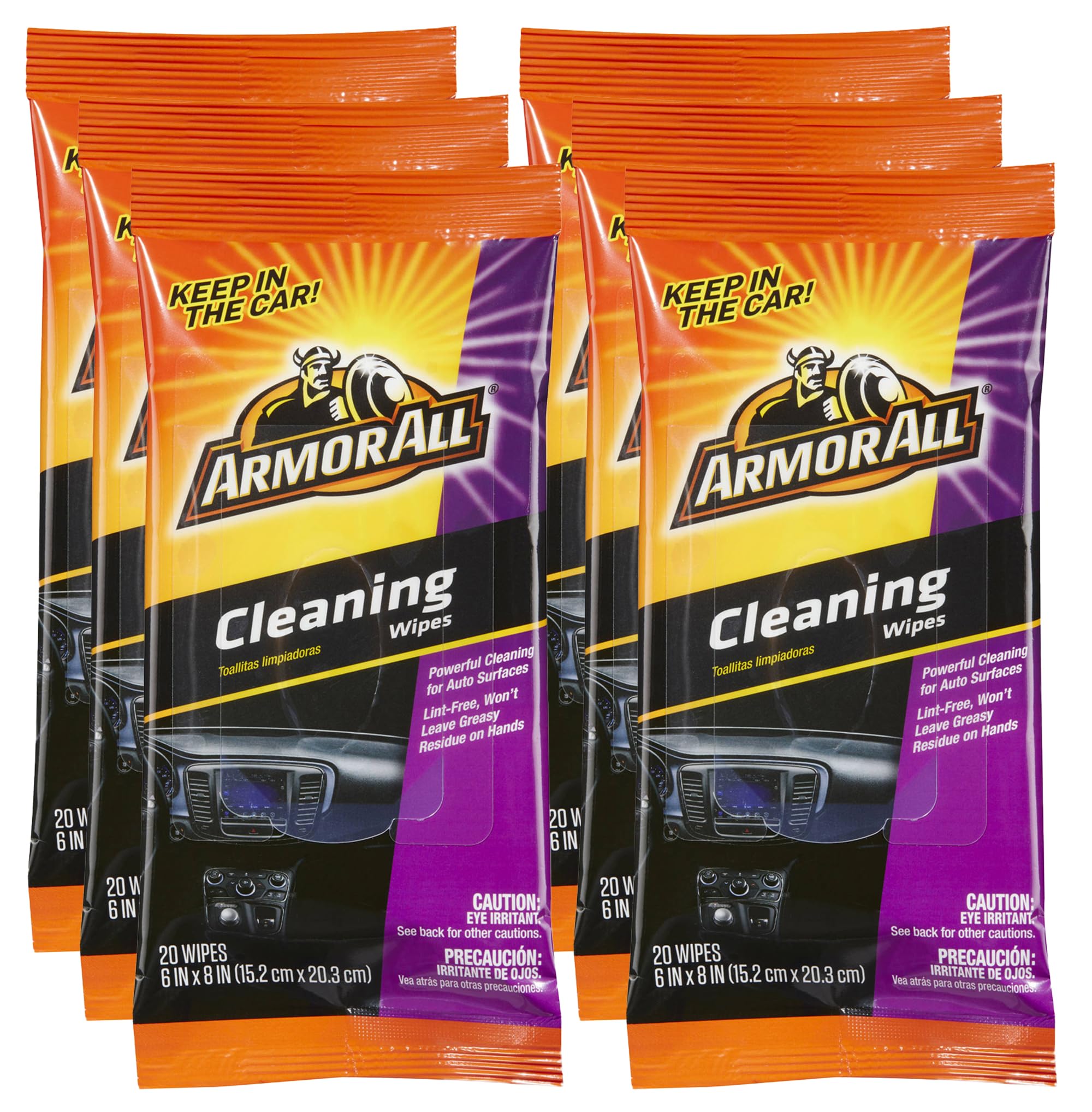 Armor All Car Cleaning Wipes - 6 Pack Premium Interior Detailing Wipes for Dashboard, Leather & Vinyl | Quick & Easy Car Care Solution for Cars, Trucks & SUVs