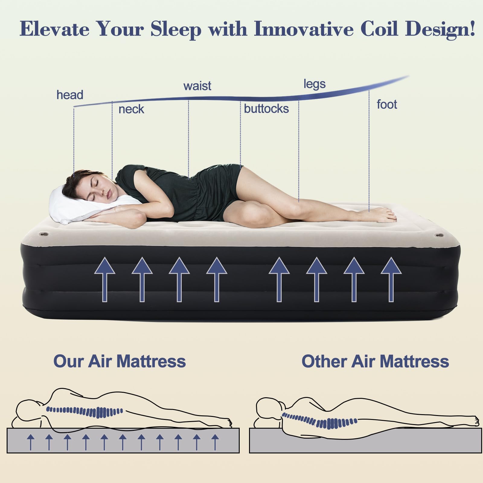 DIMAR GARDEN Inflatable Air Mattress with Built-in Pump & Adjustable Backrest - Portable Camping Bed for Outdoor, Travel & Guest Use