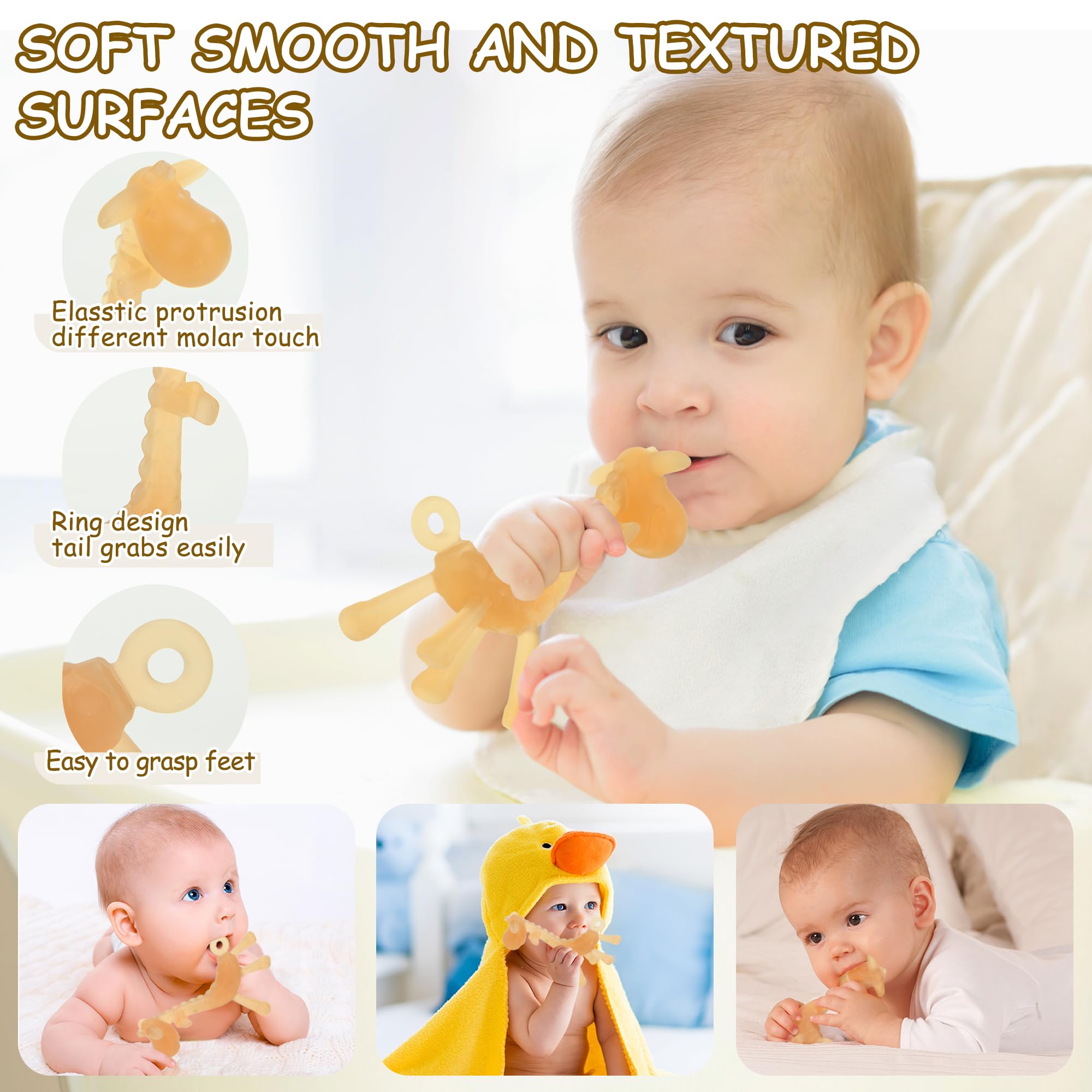Organic Amber Baby Teething Toys Set of 6 - BPA Free Soft Silicone Teethers for Infants 0-12 Months, Soothing Sore Gums Relief - Freezer Safe, Textured Chew Toys for Boys & Girls | Perfect for Home, Travel & Daycare Use