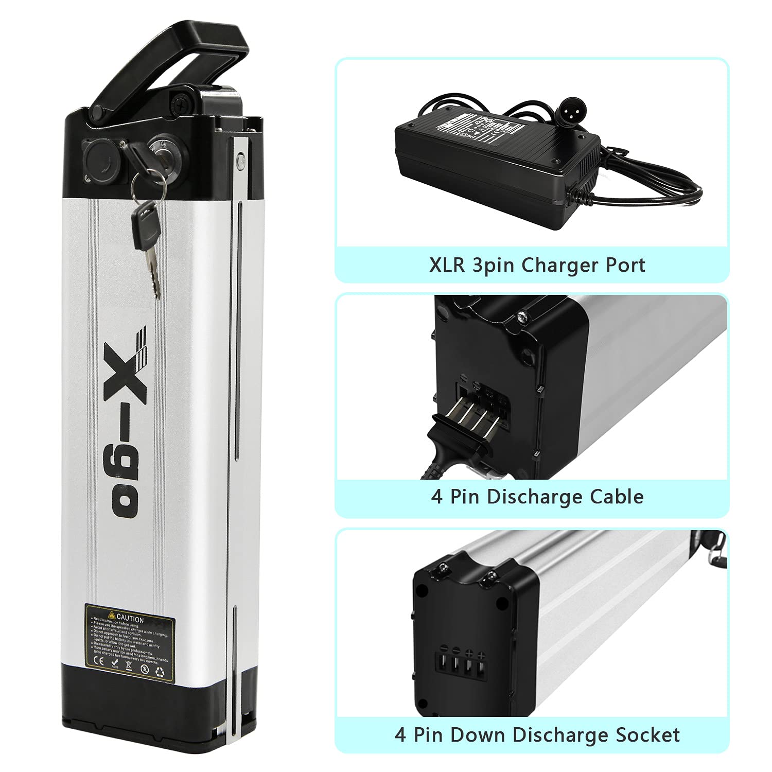 48V 13AH Lithium Li-ion Ebike Battery Pack with Charger & Safety Lock - Compatible with 350W 500W 750W Electric Bicycles - Perfect for Commuting, Mountain Biking & Long-Distance Rides