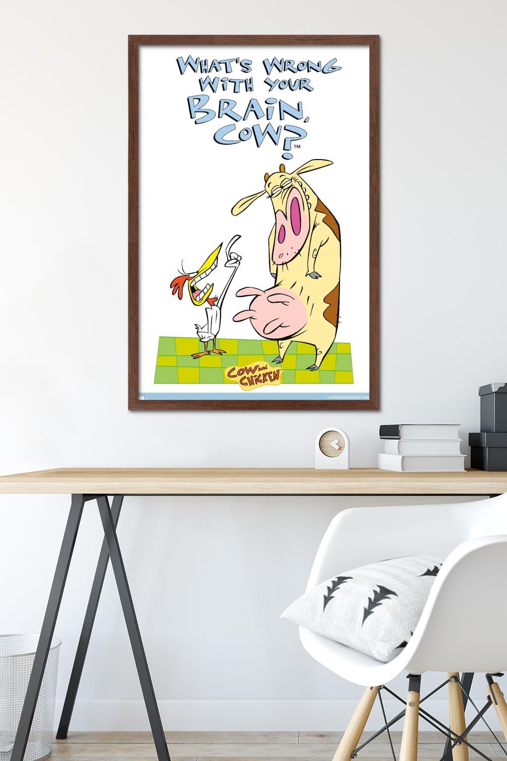 Trends International Cow and Chicken Brain Wall Poster - 22.375 x 34 Inches Mahogany Framed Art Print - Perfect for Kids' Rooms, Classrooms & Retro Home Decor