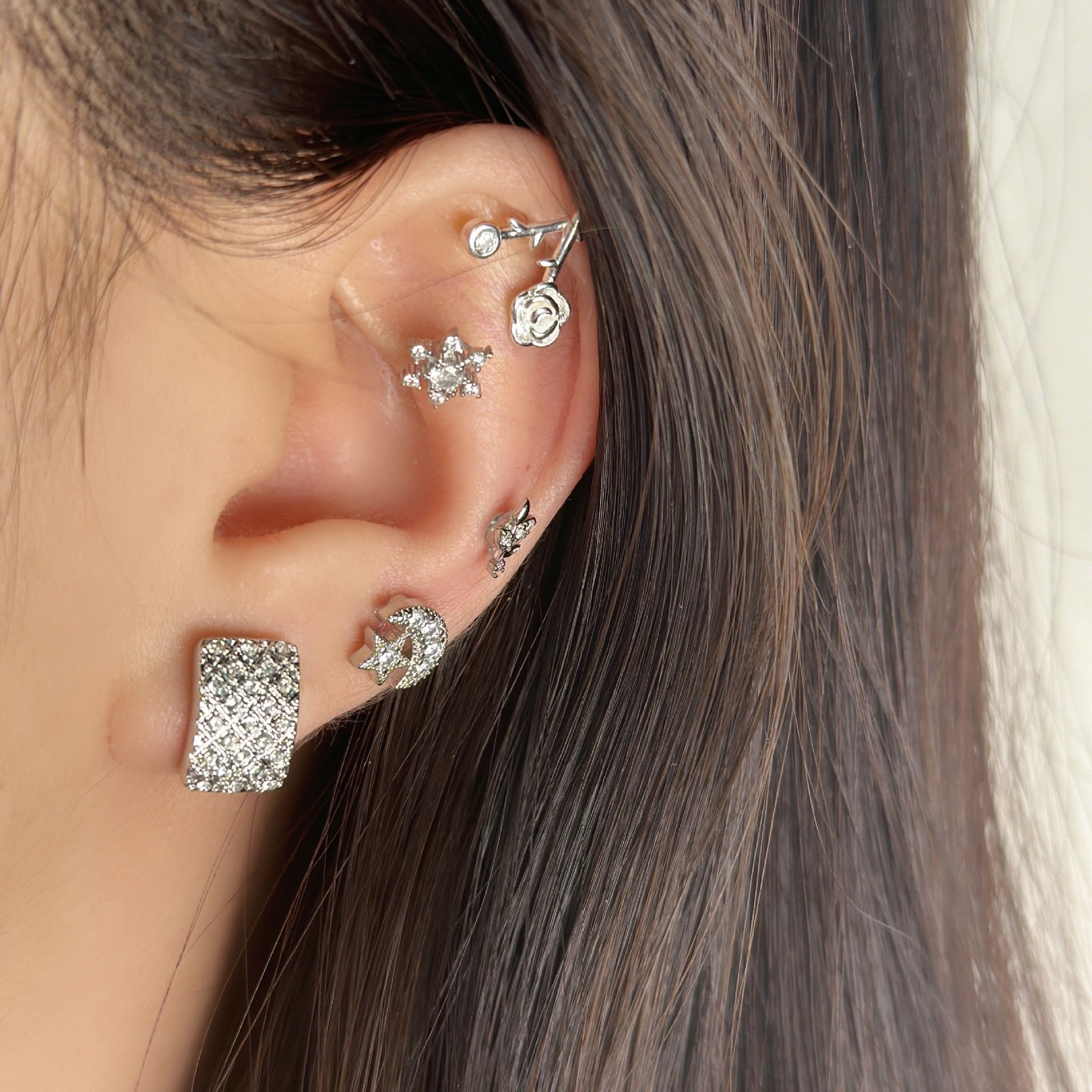 16G Surgical Steel Moon and Star Tragus Stud Earring | HSPJ19113 | Perfect for Cartilage, Helix, and Tragus Piercings | Stylish and Hypoallergenic Body Jewelry
