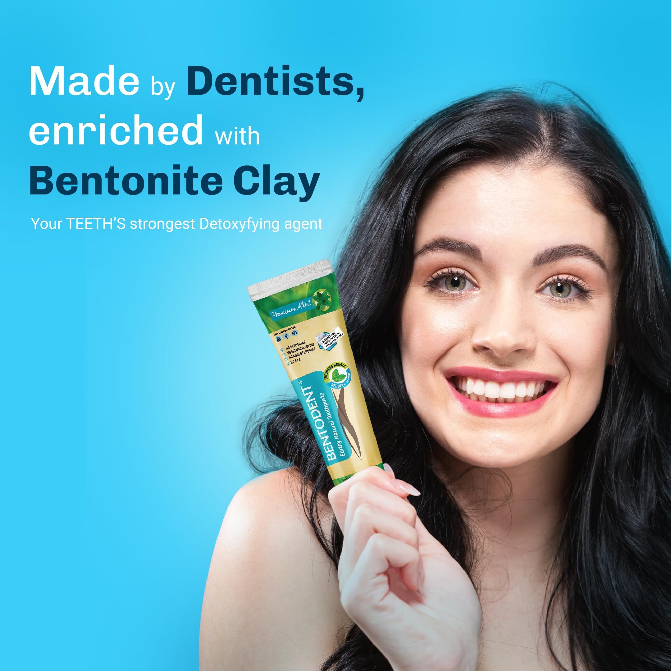 Bentodent Remineralizing Toothpaste - Fluoride-Free Natural Toothpaste with Food Grade Organic Calcium Bentonite Clay for Adults & Kids | Whitens Teeth, Soothes Sensitivity | Fresh Mint Flavor | Ideal for Daily Oral Care & Sensitive Teeth Whitening