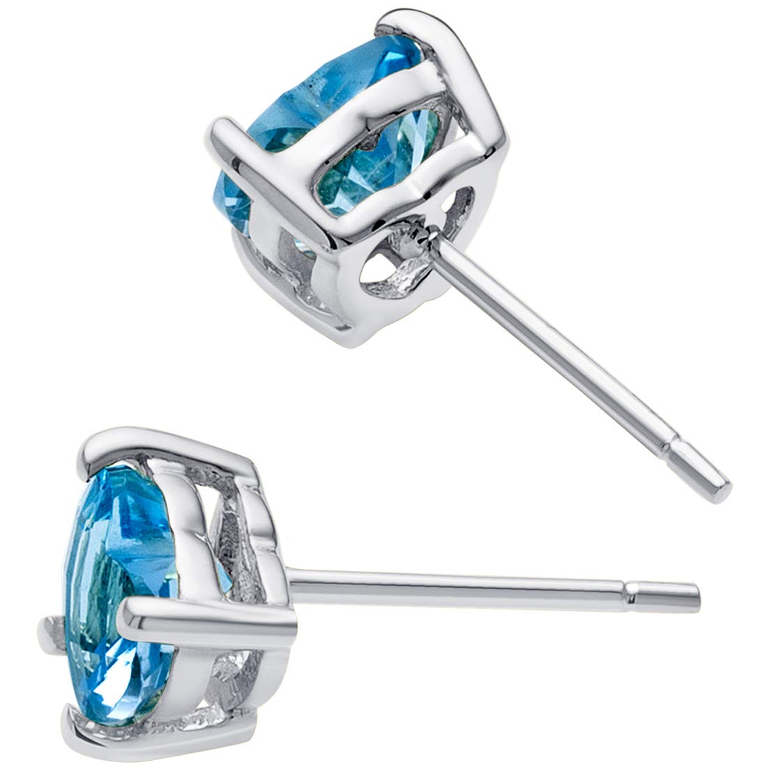Peora Swiss Blue Topaz Heart Stud Earrings for Women - 14K White Gold, Genuine Gemstone, 6mm (1.75 Carats) Solitaire Studs with Friction Back - December Birthstone Jewelry - Perfect Gift for Anniversary, Birthday & Valentine's Day
